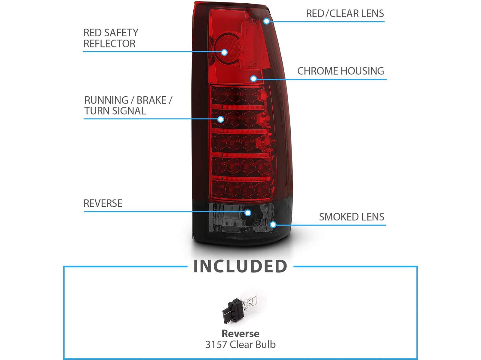 AmeriLite LED Tail Lights Assembly Pair for 1988-1999 Chevy GMC C/K Pickup Truck, Tahoe & Suburban - Red Smoke Replacement (Driver & Passenger Side) | Enhanced Visibility & Style for Night Driving & Custom Builds