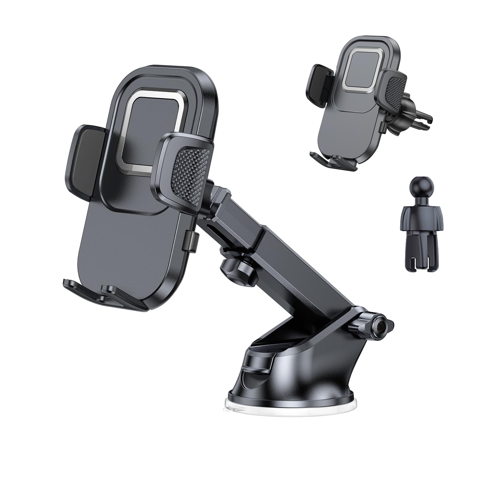 3-in-1 Car Phone Mount for iPhone & Smartphones - Windshield/Dashboard/Air Vent Holder for Safe Driving