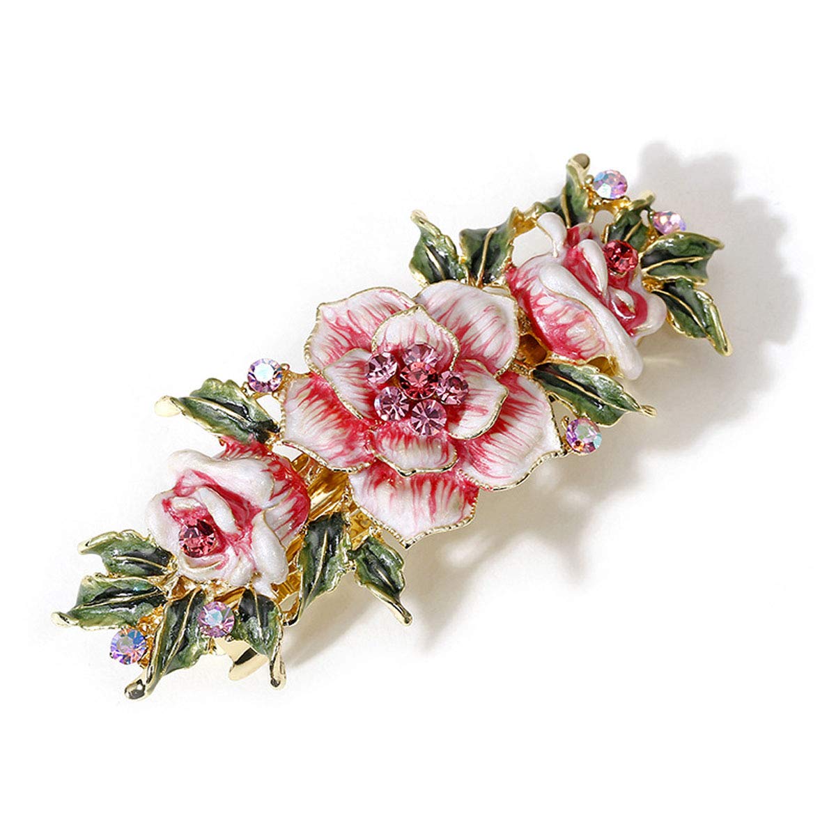 Exquisite Vintage Rhinestone Flower Hair Barrette - Bridal Wedding Hair Clip with Metal Crystals, French Hair Clasp for Women (Red) | Perfect for Weddings, Proms, Parties & Special Occasions