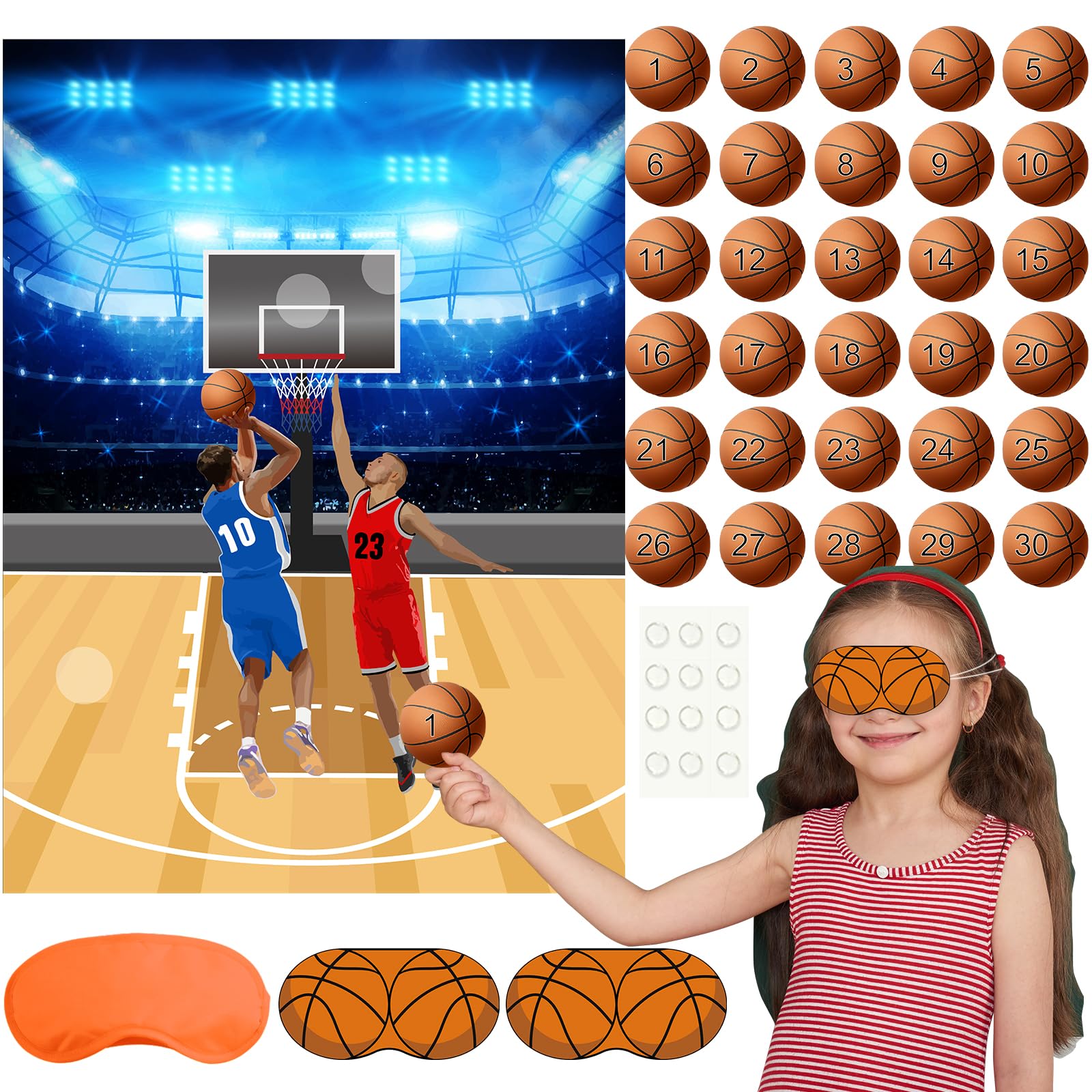 PLULON Basketball Party Game for Kids - Pin The Basketball on The Hoop Game Set with Stickers | Fun Birthday Party Decor & Classroom Activity for Boys & Girls | Perfect for Birthday Parties, School Events & Indoor Games