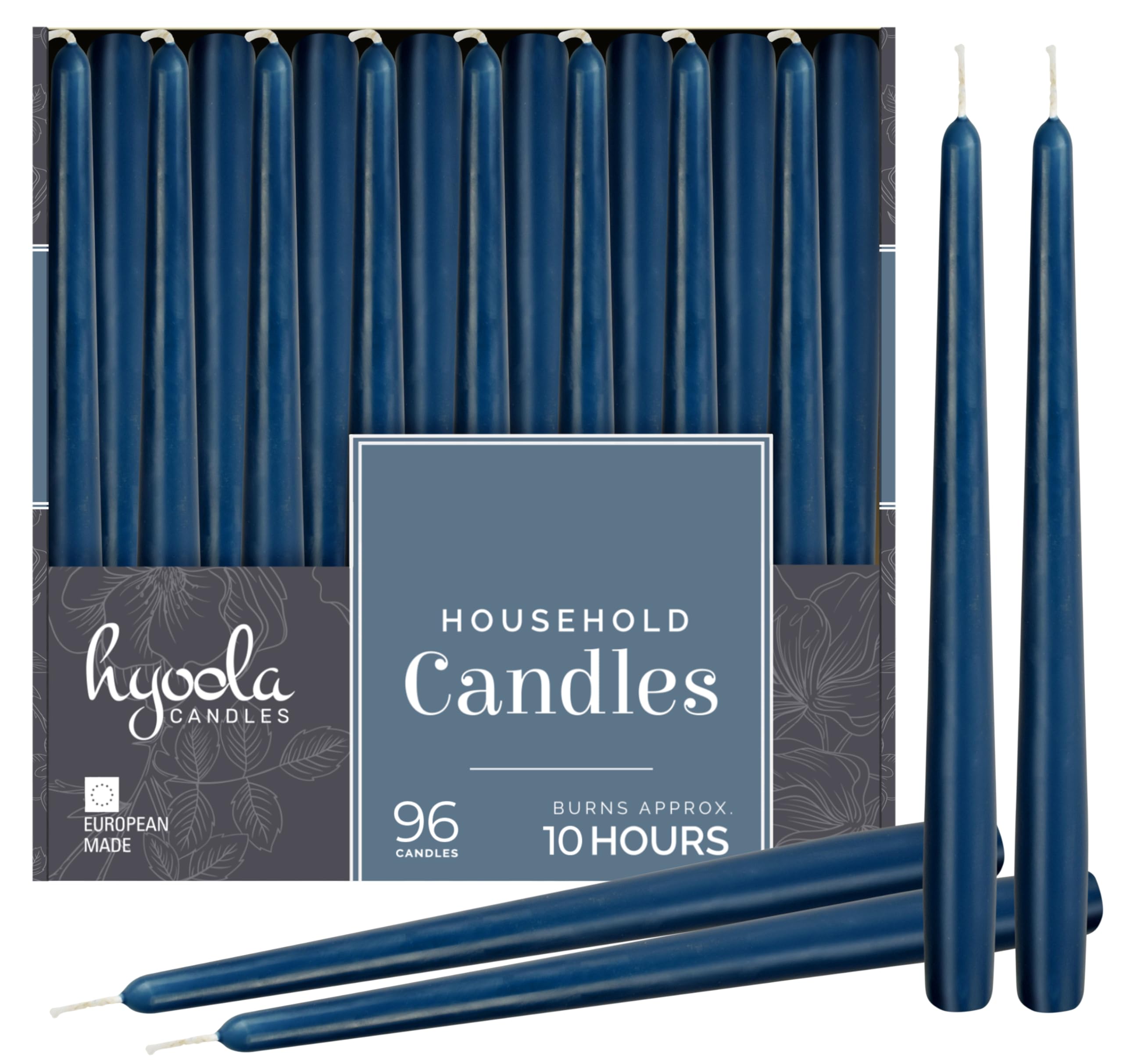 Hyoola 12 Inch Midnight Blue Unscented Dripless Taper Candles Bulk Pack of 96 - Long Lasting 10 Hour Burn Time - Perfect for Weddings, Dinner Parties, and Holiday Decorations