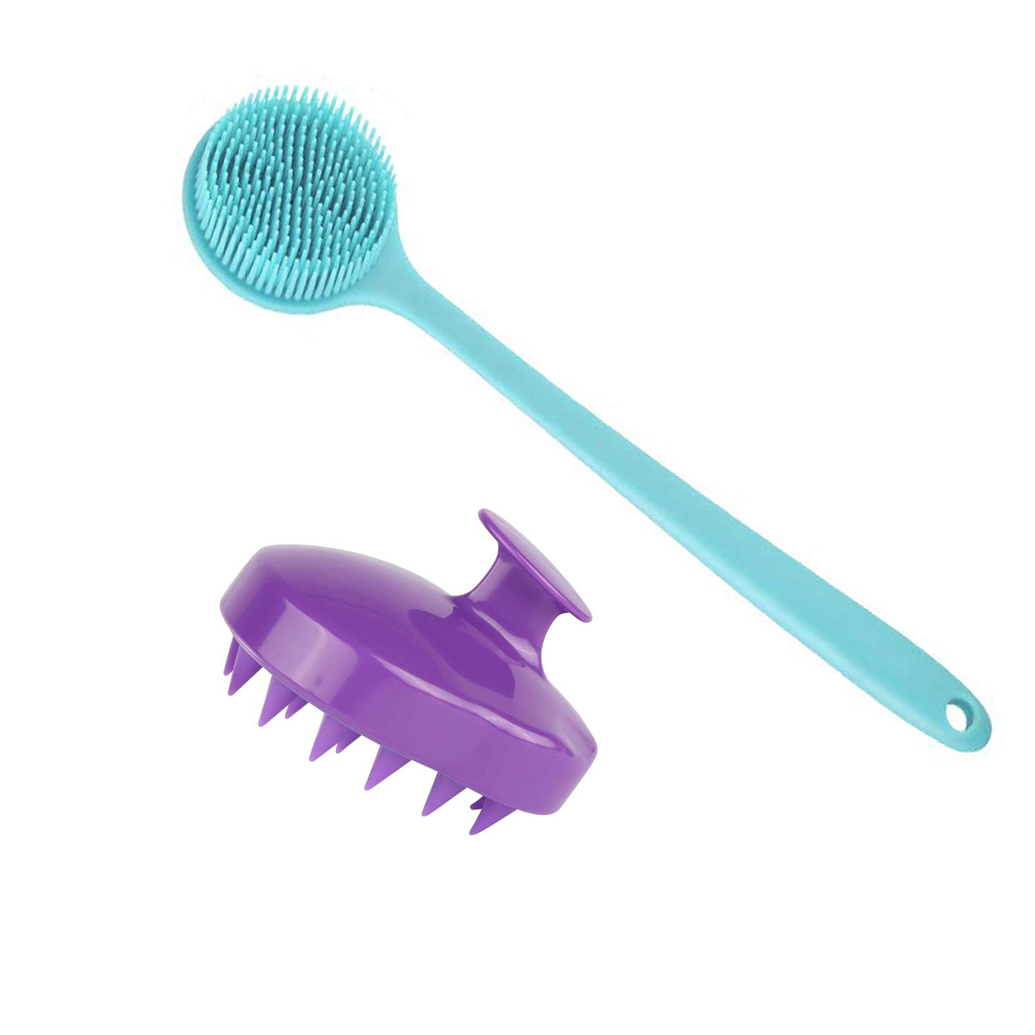 Exfoliating Silicone Back Scrubber & Scalp Massager Brush - Long Handle Shower Brush for Deep Cleansing - 2 Pack for Men, Women & Pets - Perfect for Relaxing Bath Time & Dandruff Relief