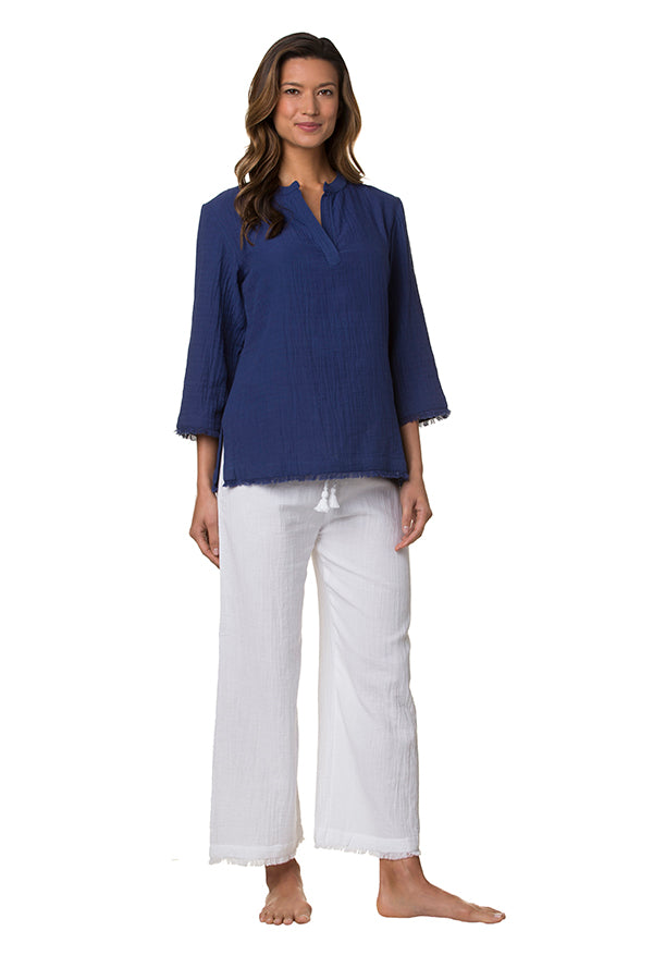 Beachcomber Hip Tunic for Women - Flowy Casual Summer Tunic Top in Tangier Blue | Perfect for Beach Vacations, Resort Wear & Boho Outfits