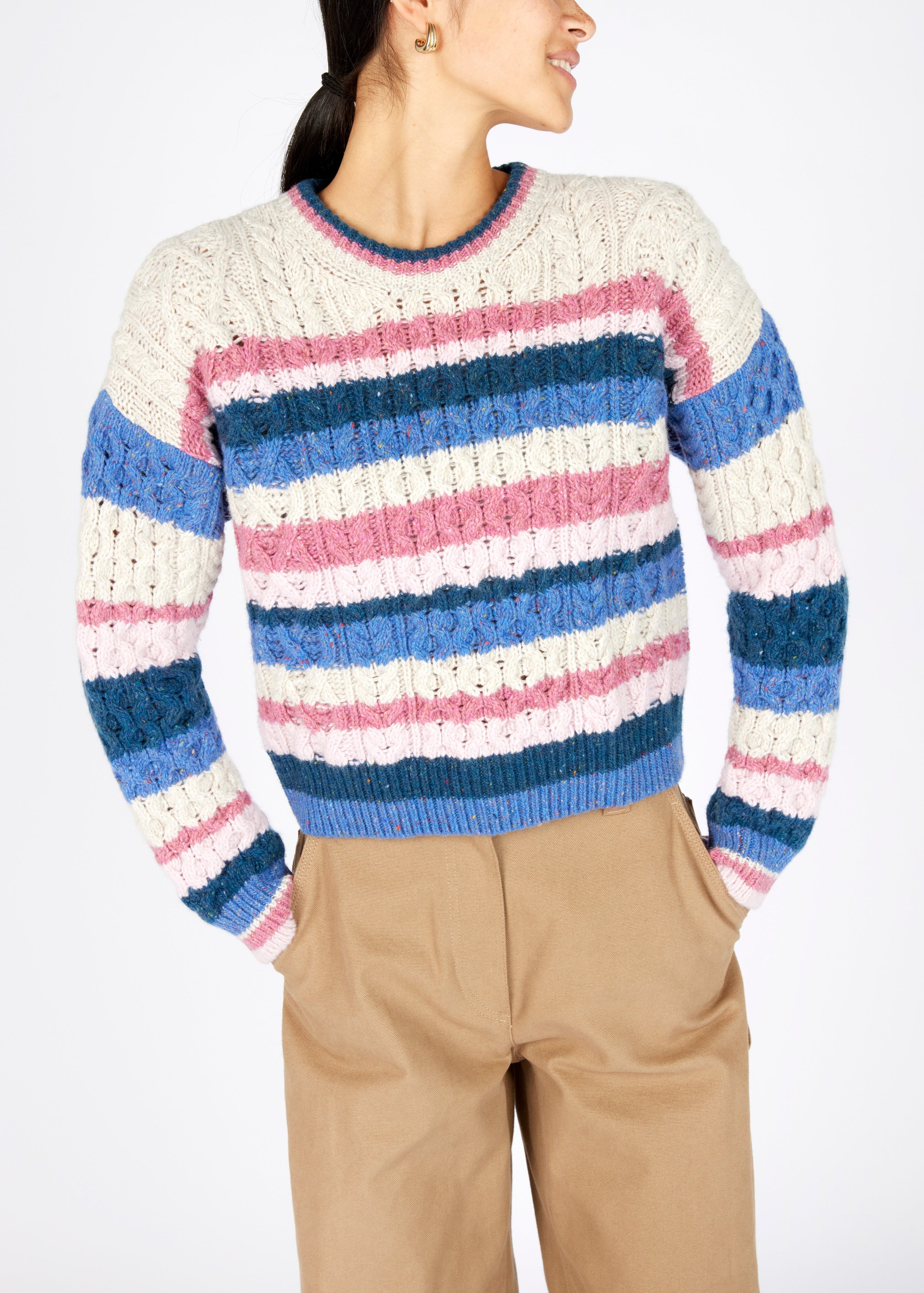 Ireland's Eye Aran Multi-Colored Wool Sweater for Men & Women | Warm Cable Knit Pullover | Perfect for Winter, Fall & Outdoor Activities