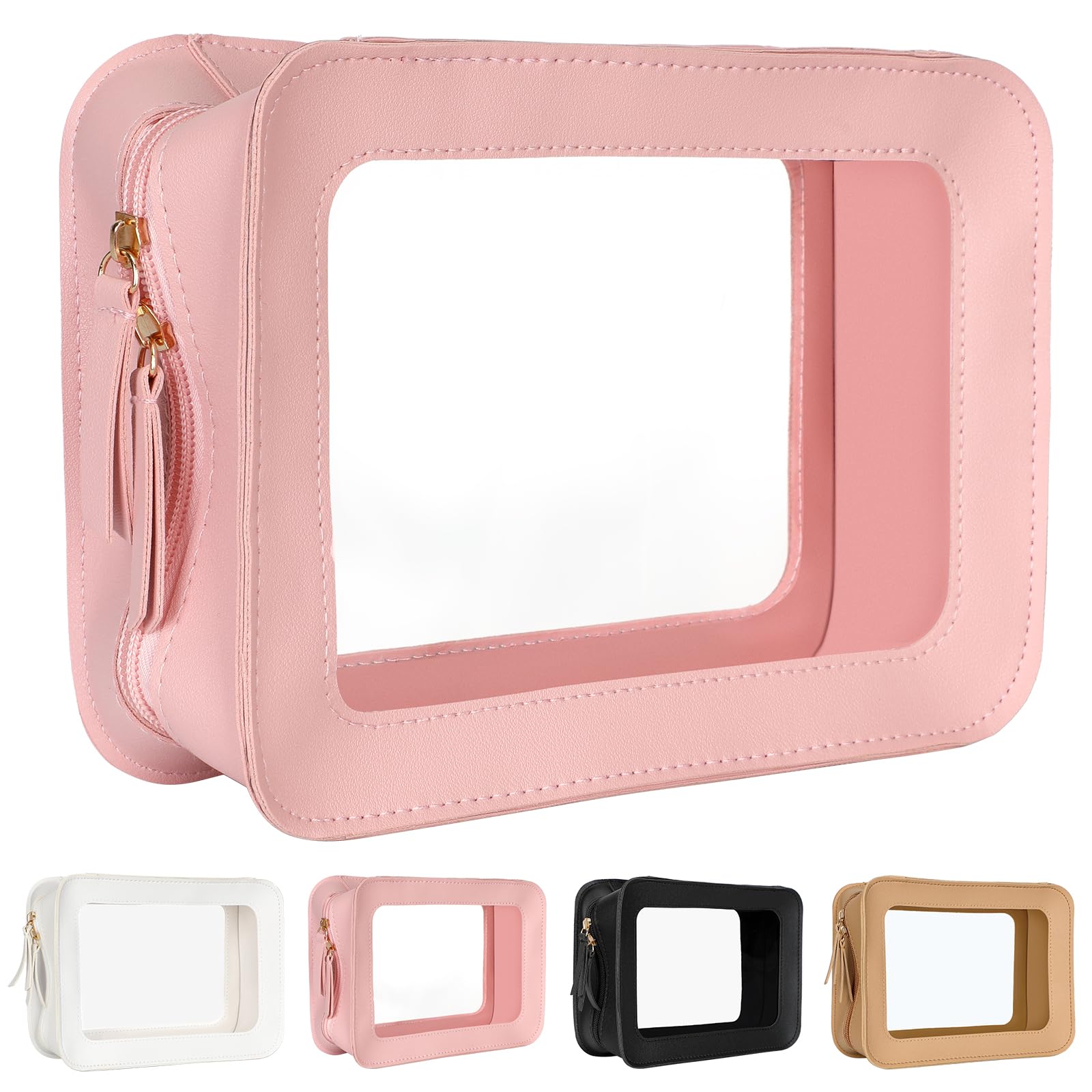 TSA Approved Clear Makeup Bag - Travel Toiletry Organizer with Zipper, Transparent Cosmetic Case for Women & Men (Pink) - Perfect for Airports, Gym, Beach & Daily Essentials Storage