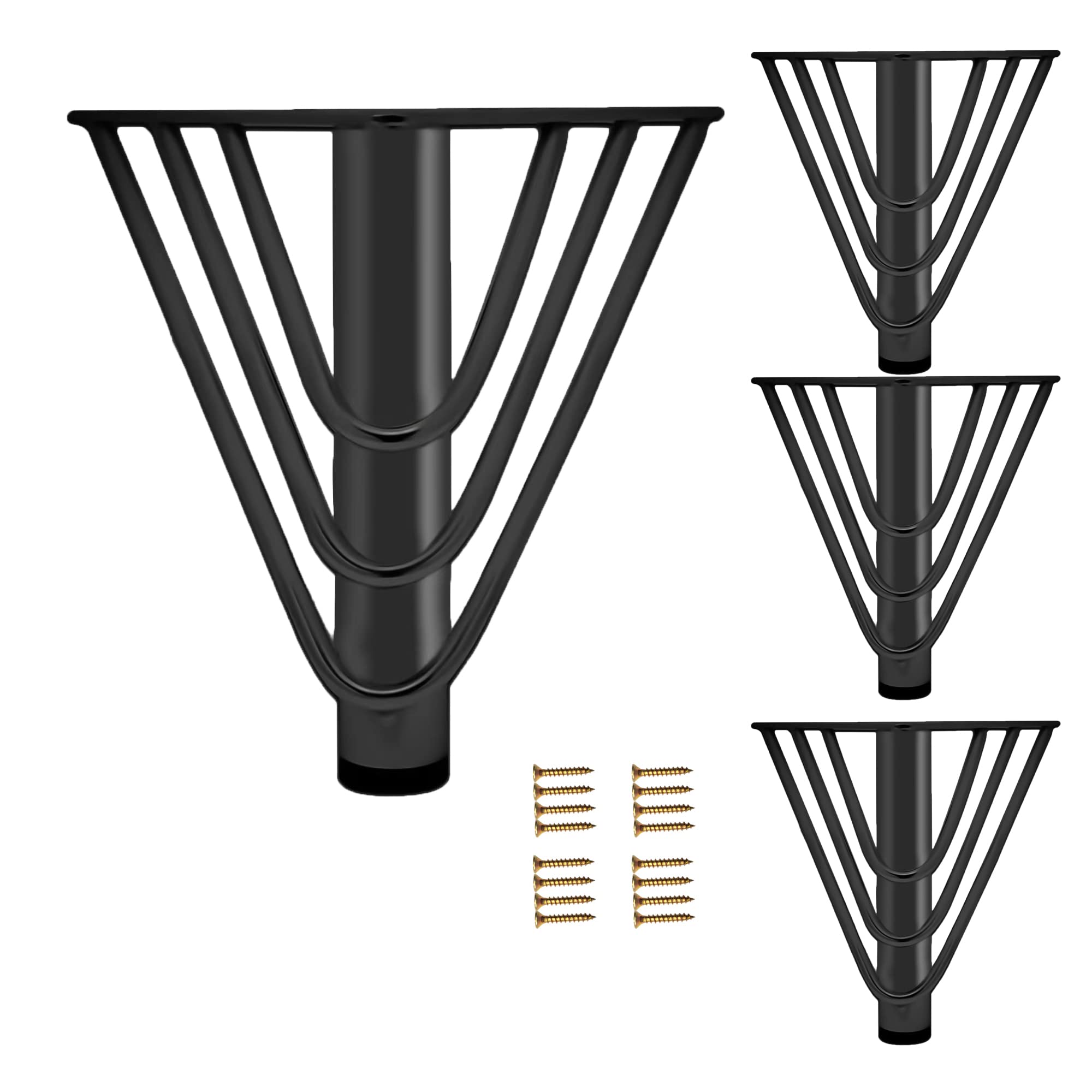 6 Inch Black Metal Hairpin Furniture Legs Set of 4 with Rubber Floor Protectors - Heavy Duty Support for Sofas, Couches, Dressers, Cabinets & DIY Projects - Perfect for Modern Home & Office Furniture Upgrades