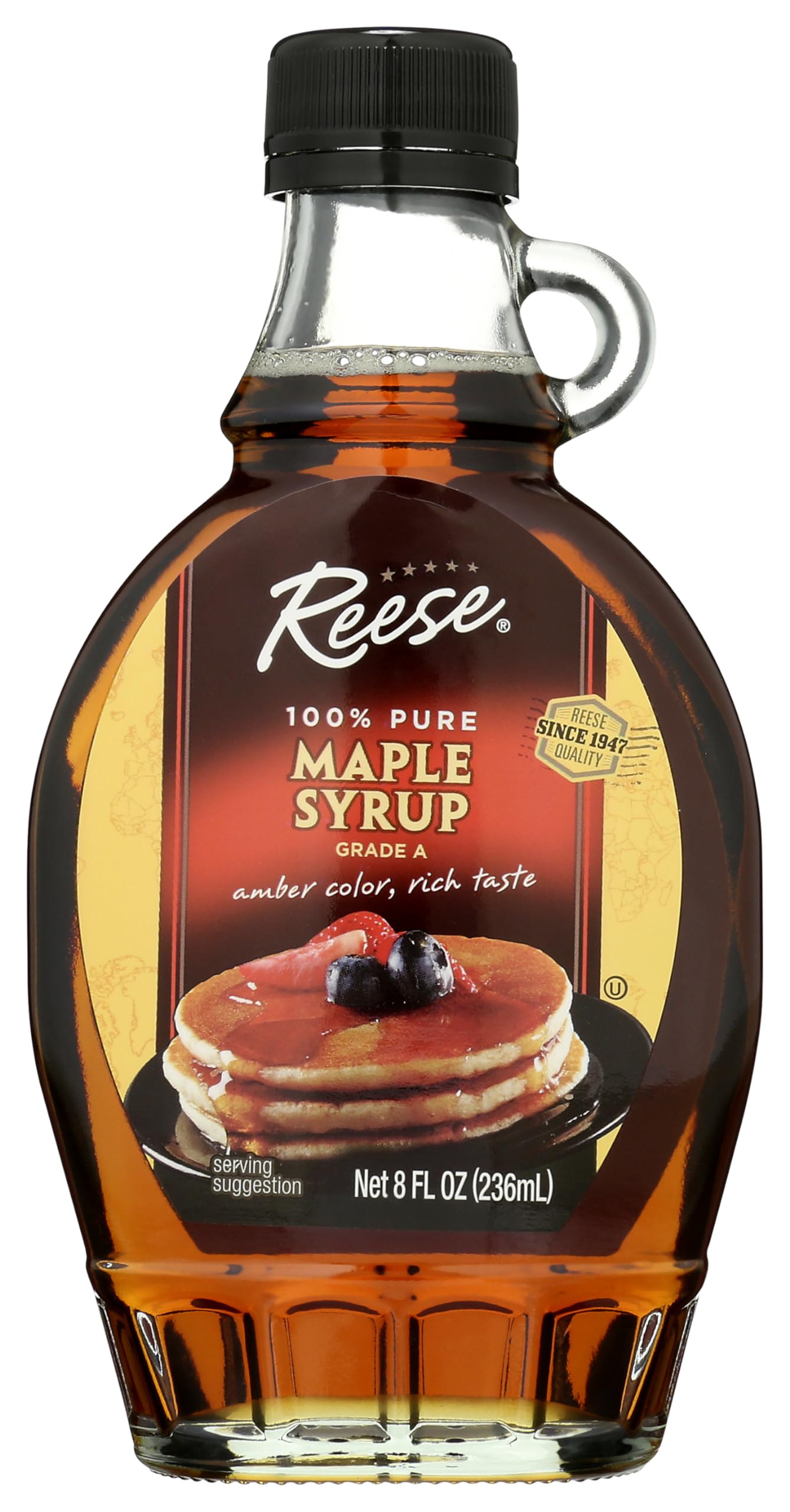 Reese 100% Pure Natural Maple Syrup - 8oz Bottle | Grade A Amber Rich Flavor | Perfect for Pancakes, Waffles, French Toast & Baking | All-Natural Sweetener for Coffee & Tea