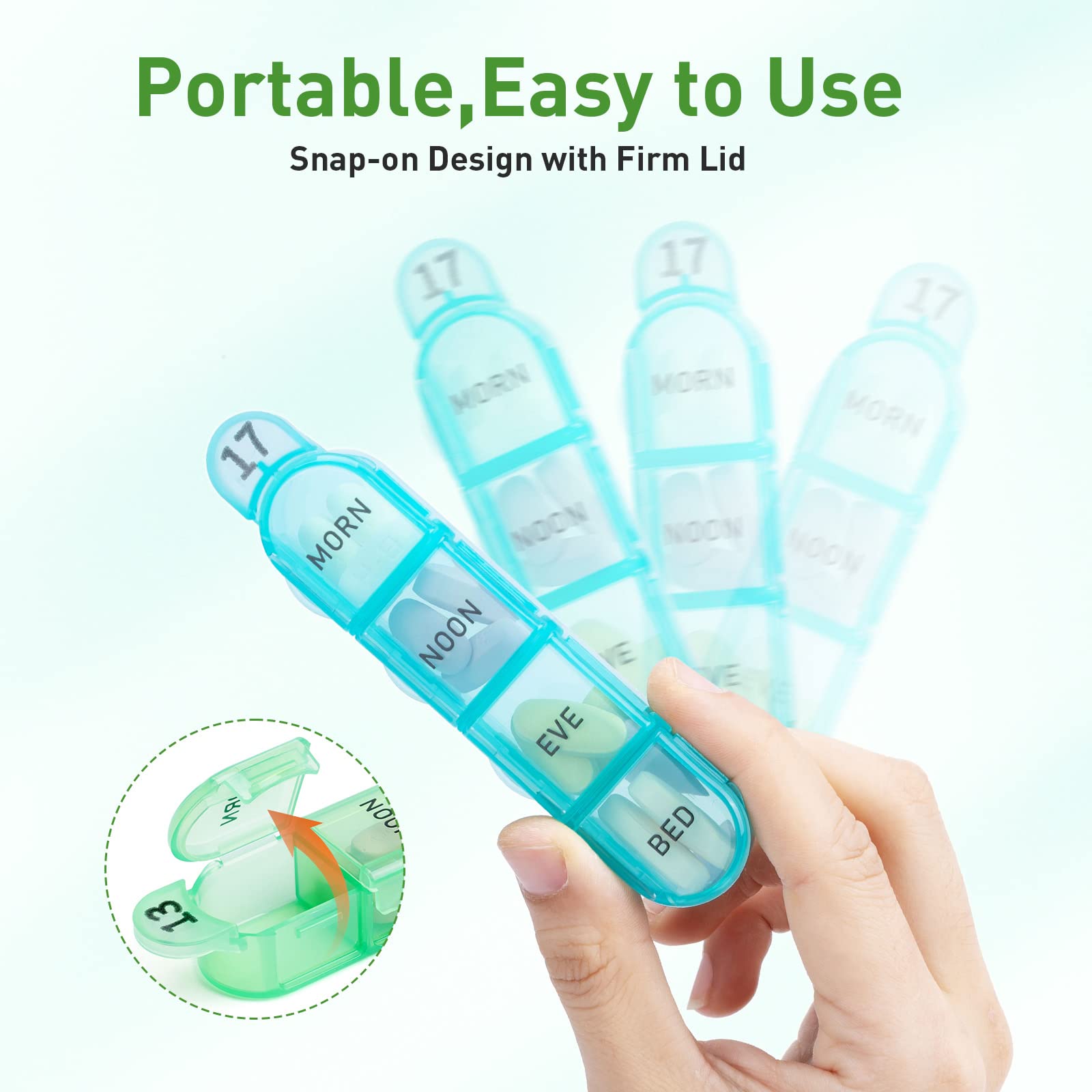 Odaro 30-Day Monthly Pill Organizer Box - 4 Times a Day Medication Dispenser with 120 Compartments, Portable Rainbow Pill Case for Vitamins & Supplements - Perfect for Travel, Home Use, and Daily Medication Management
