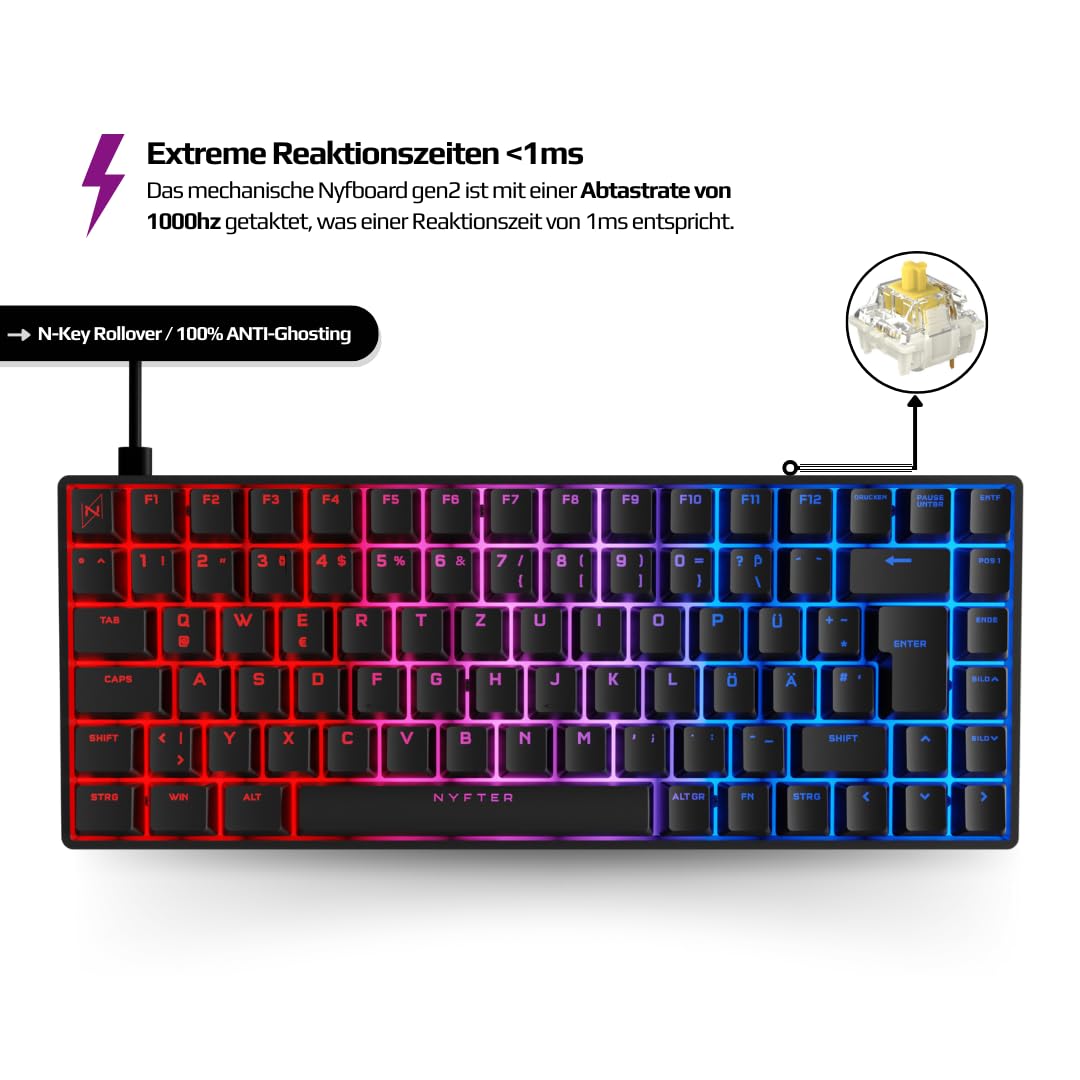 Nyfter 75% Gaming Keyboard - Hot-Swappable Mechanical RGB for PC Gamers - Office & Esports