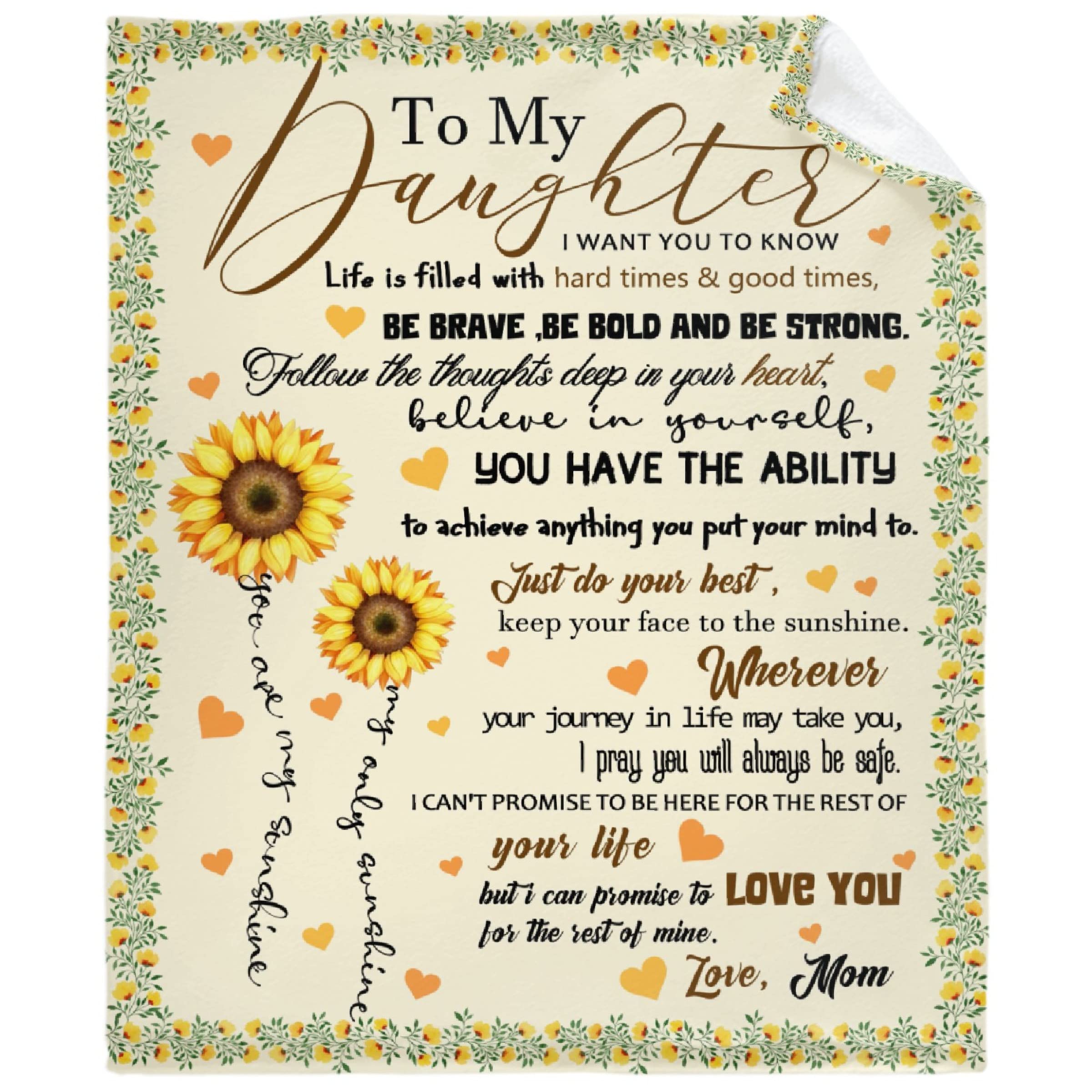 Sunflower 'To My Daughter Never Forget I Love You' Fleece Blanket - Ultra Soft Micro Lightweight Warm Throw for Couch, Bed, Picnic - 50x40 Inches Small Blanket for Kids - Perfect for Gifts, Nursery, Travel & Snuggling