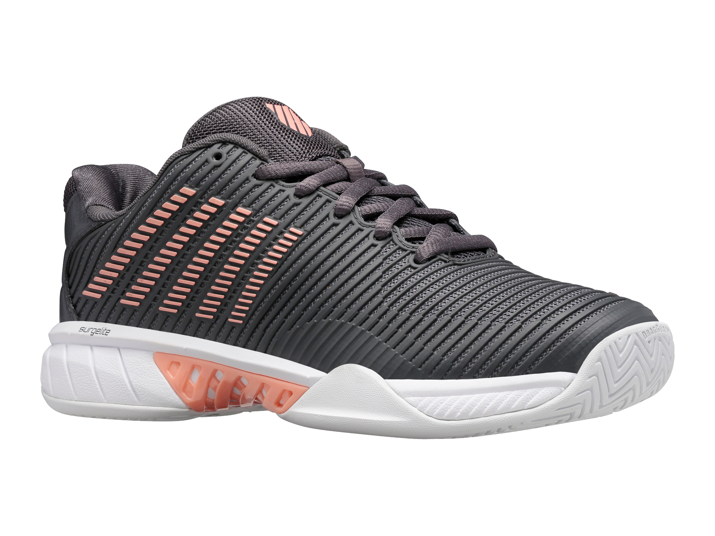 Hypercourt Express 2 Wide Tennis Shoes - 96807 009 W | Asphalt/White/Peach Amber Color | Lightweight & Durable for Court Performance | Perfect for Competitive Tennis & Training Sessions