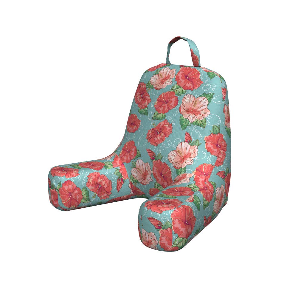 Ambesonne Tropical Hibiscus Reading Pillow Cover - Soft Floral Print Bed Rest Case with Bubbles Design, Teal Coral - Perfect for Reading in Bed, Living Room Lounging & Gift Giving