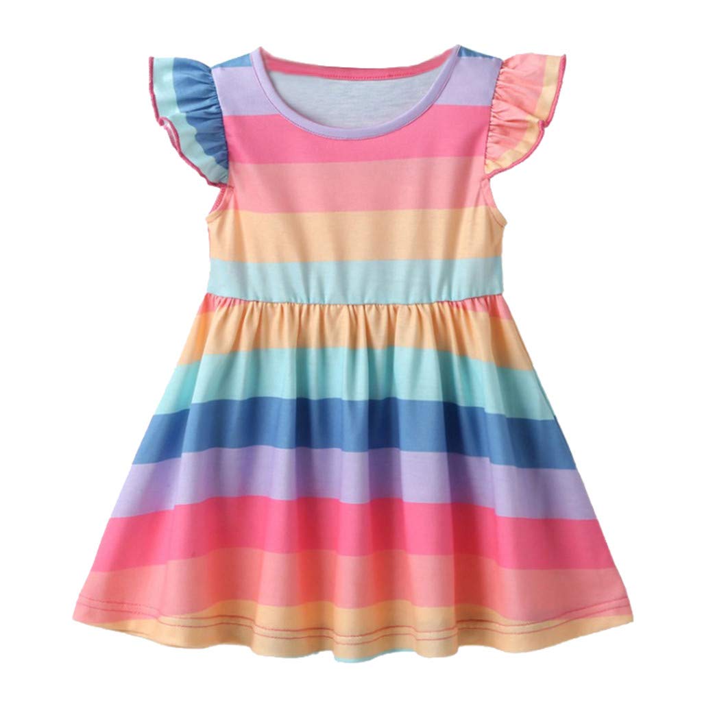 Rainbow Striped Girls Party Dress - Elegant Sleeve Pageant Princess Gown for Birthday, Special Occasions & Photo Shoots | Perfect for Kids Birthday Parties, Pageants, and Holiday Celebrations