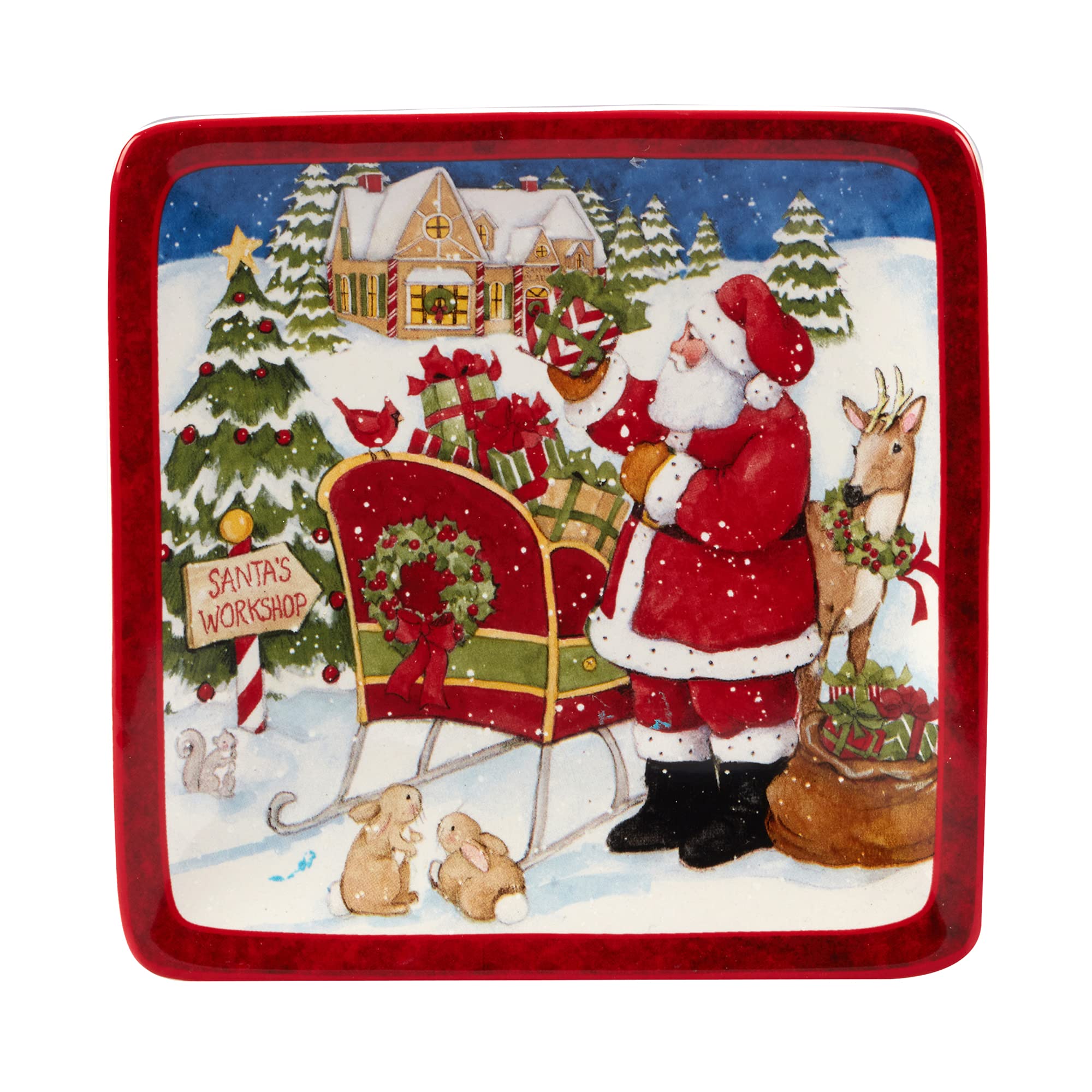 Certified International Santa's Workshop 6-Inch Canape Plates, Set of 4 - Perfect for Holiday Parties, Luncheons & Snack Serving