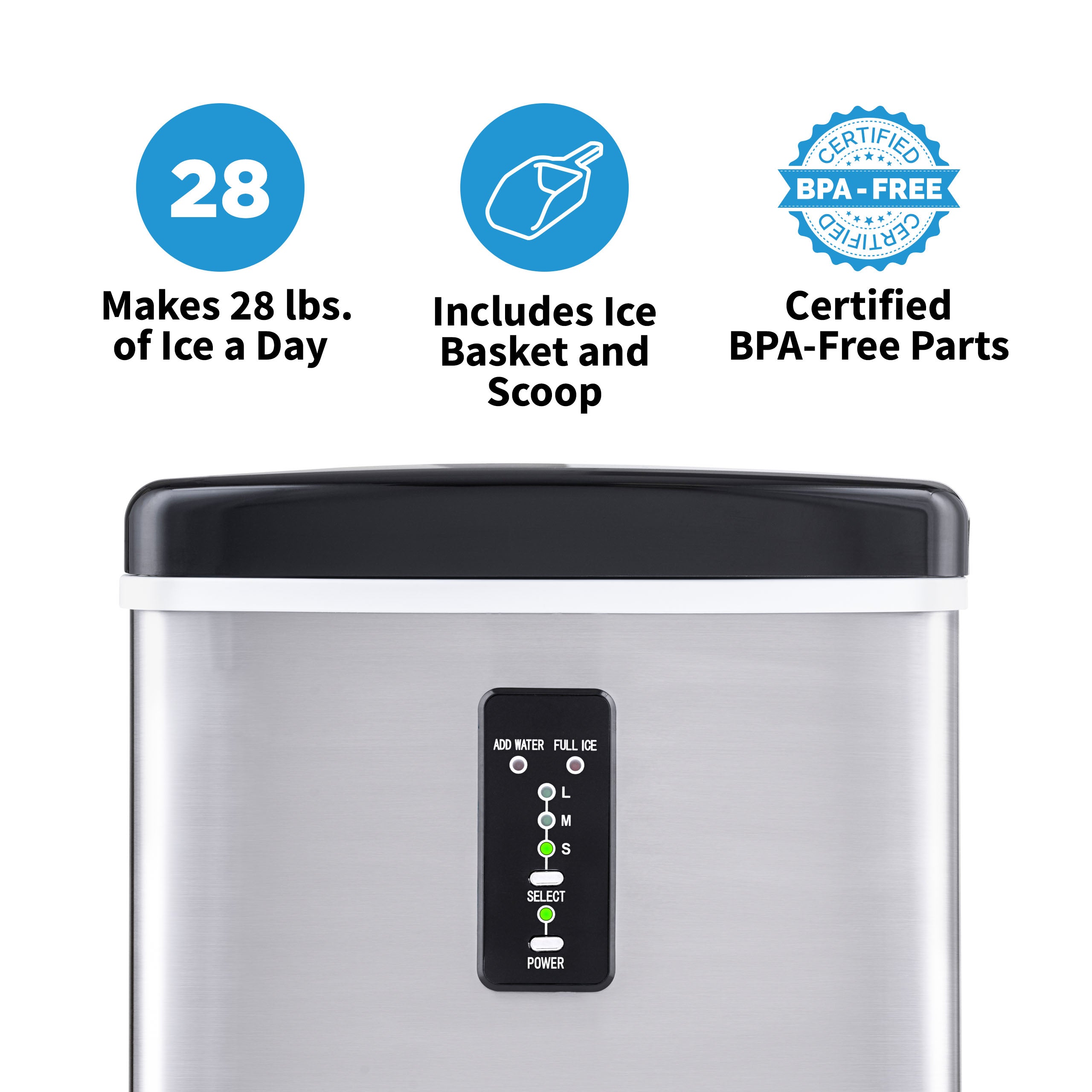 Newair® Countertop Ice Maker - 28 lbs/Day, Bullet Ice Machine for Home, Office, Bar & Parties | Fast & Portable Ice Cube Maker for Cocktails, Beverages & Outdoor Events