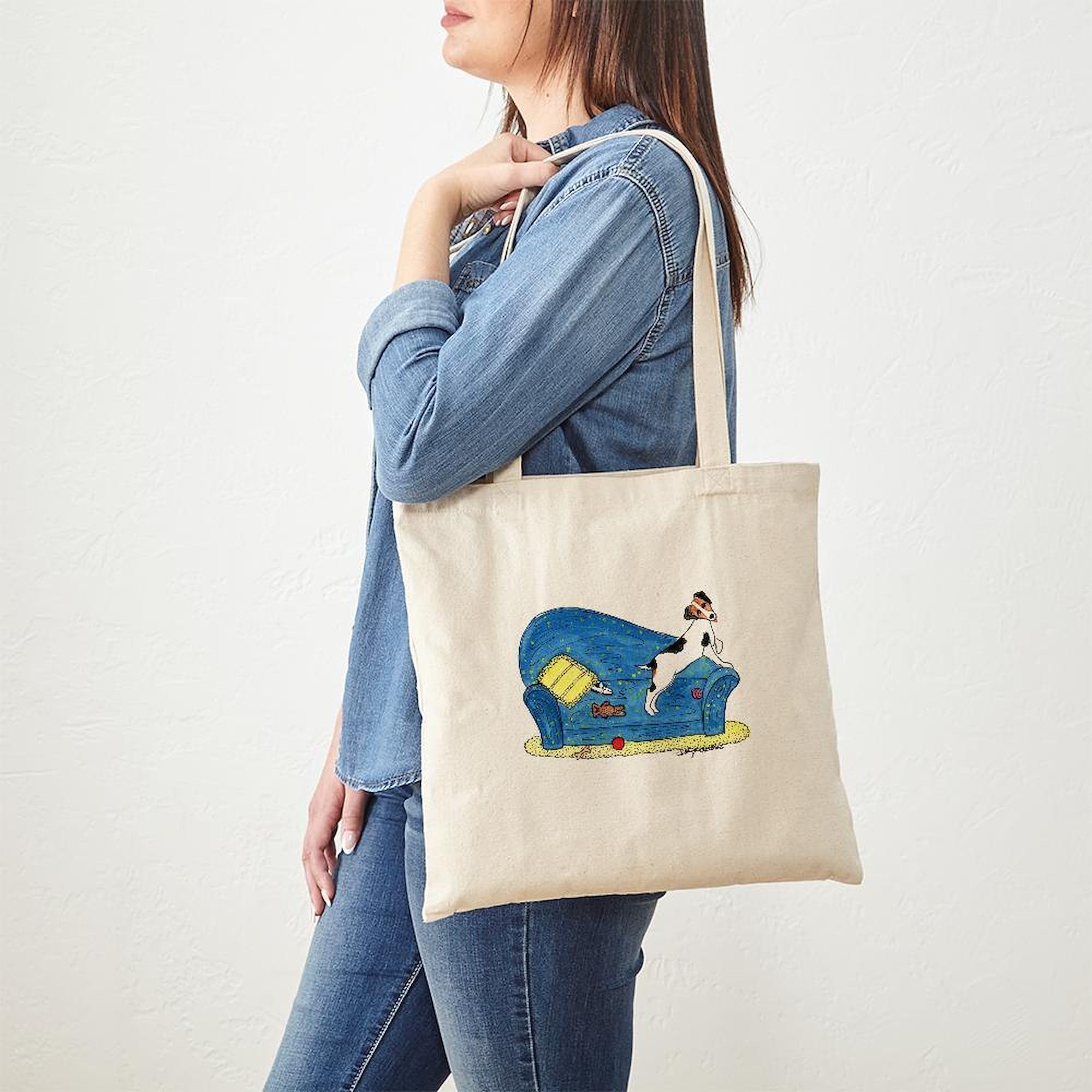 Jack Russell Terrier Tote Bag - Natural Canvas Reusable Shopping Bag for Groceries, Beach & Everyday Use | Eco-Friendly & Durable