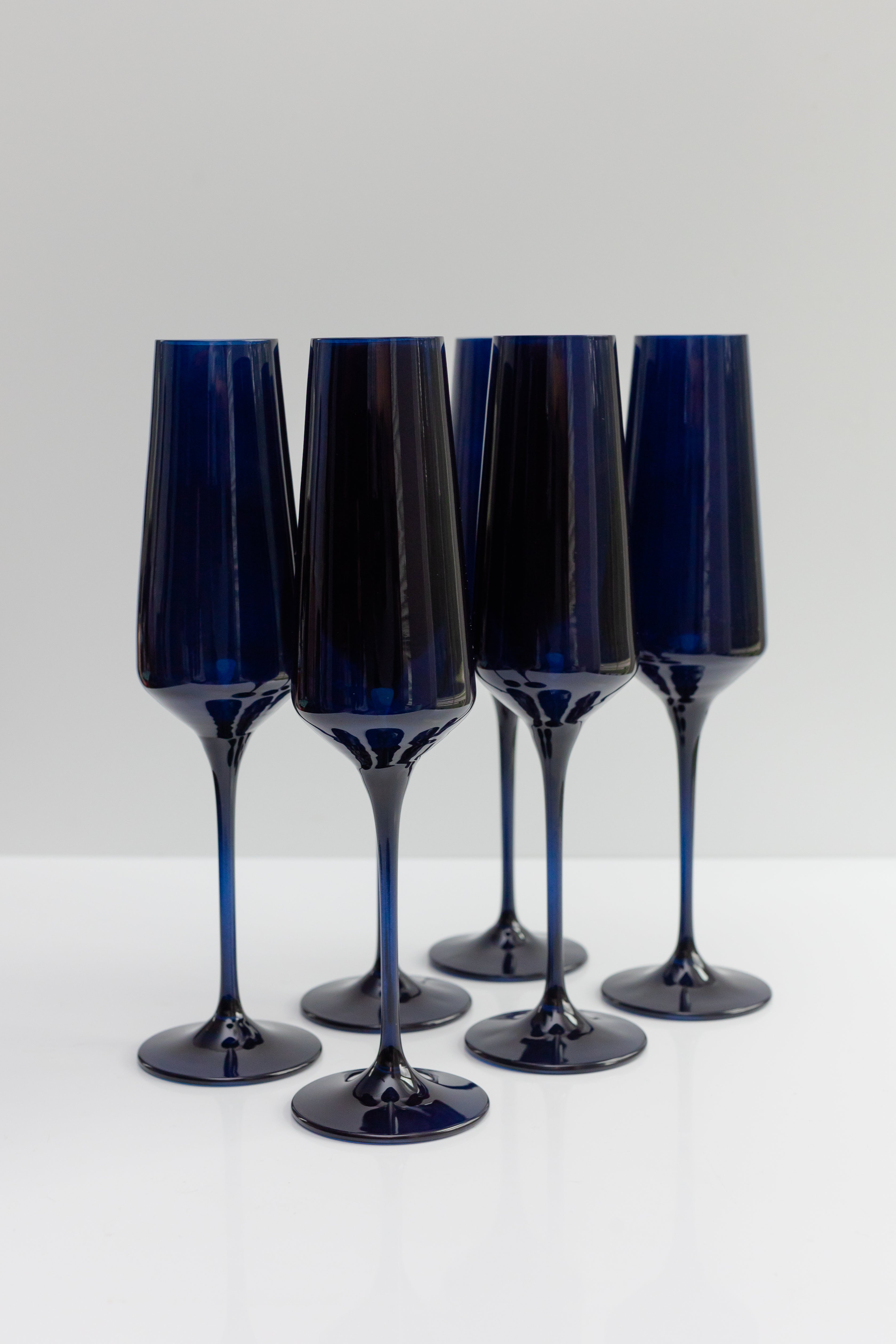 Estelle Colored Champagne Flute Set of 6 - Elegant Midnight Blue Glassware for Weddings, Parties & Special Occasions