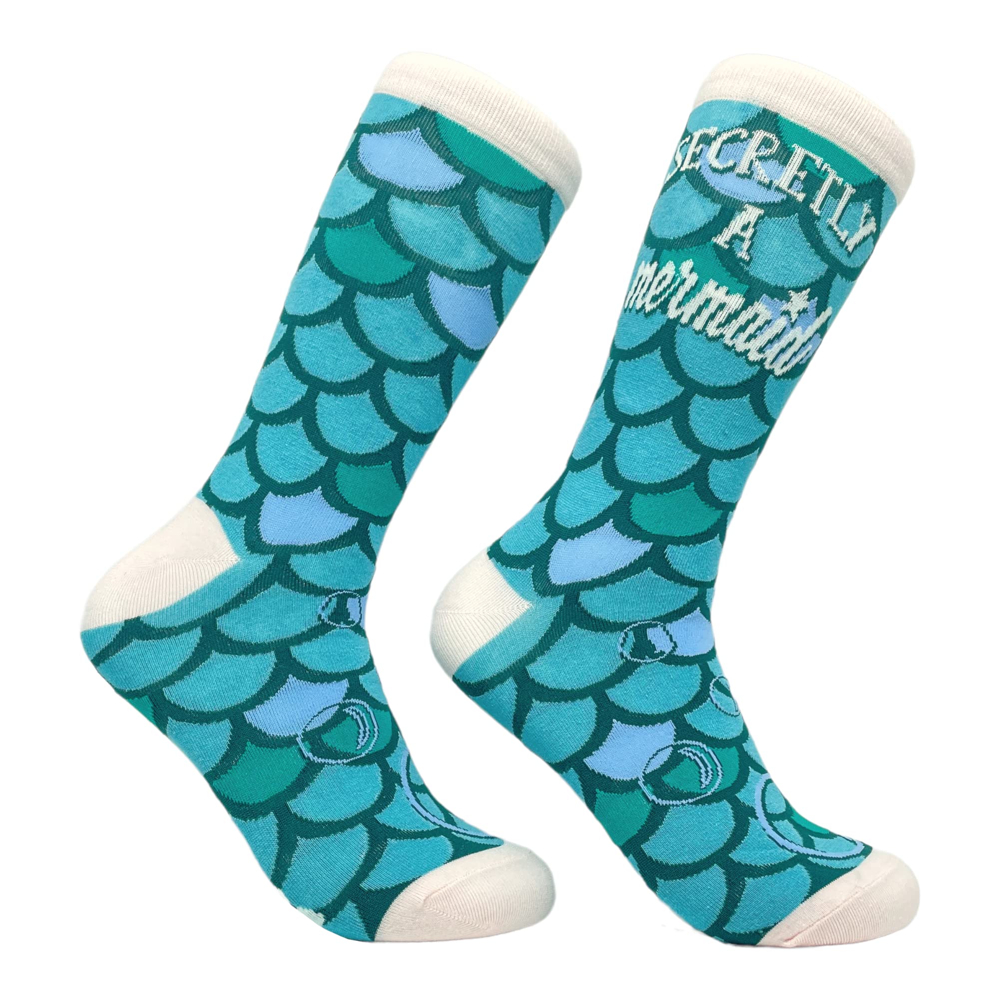 Crazy Dog Women's Secretly A Mermaid Novelty Socks - Colorful Bright Fun Graphic Ankle Socks | Cute Gift for Her, Beach Day, Mermaid Costume or Everyday Wear