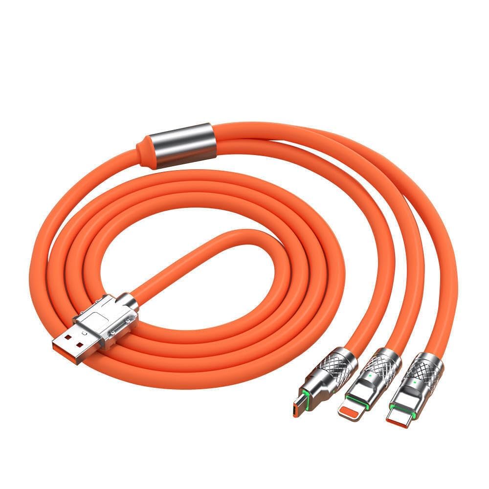 3-in-1 Fast Charging Cable with Lightning/USB-C/Micro USB - Compatible with iPhone 15/14/13, Samsung Galaxy, iPad, Kindle & More - Orange Multi-Port Charger for Home, Office & Travel Accessories