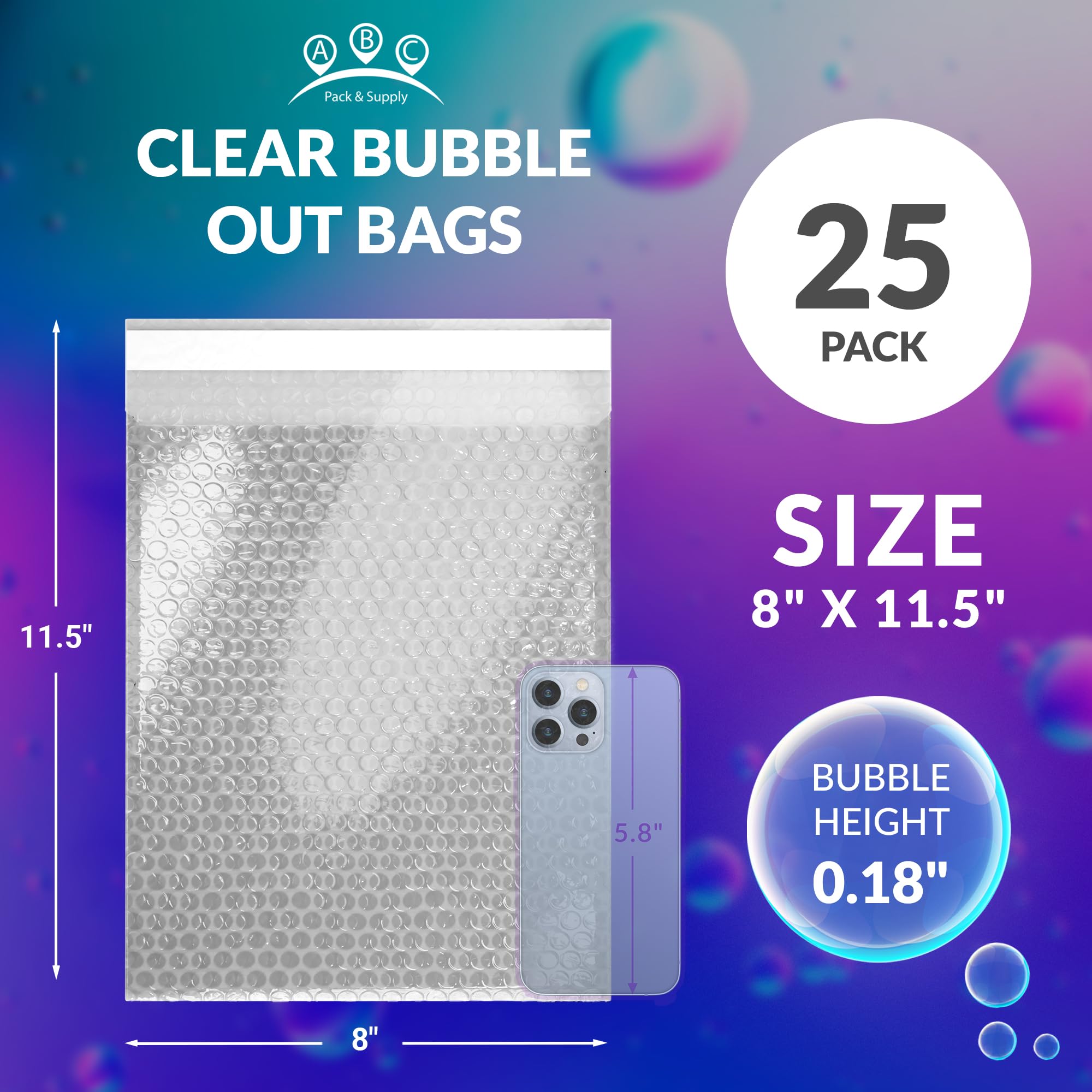 ABC Clear Bubble Out Bags 8x11.5 Inches - Pack of 25 Self-Seal Polyethylene Bubble Pouches for Shipping & Packaging | Protective Cushioning Bubble Mailers | Ideal for Ecommerce, Small Items, Jewelry & Fragile Goods Protection