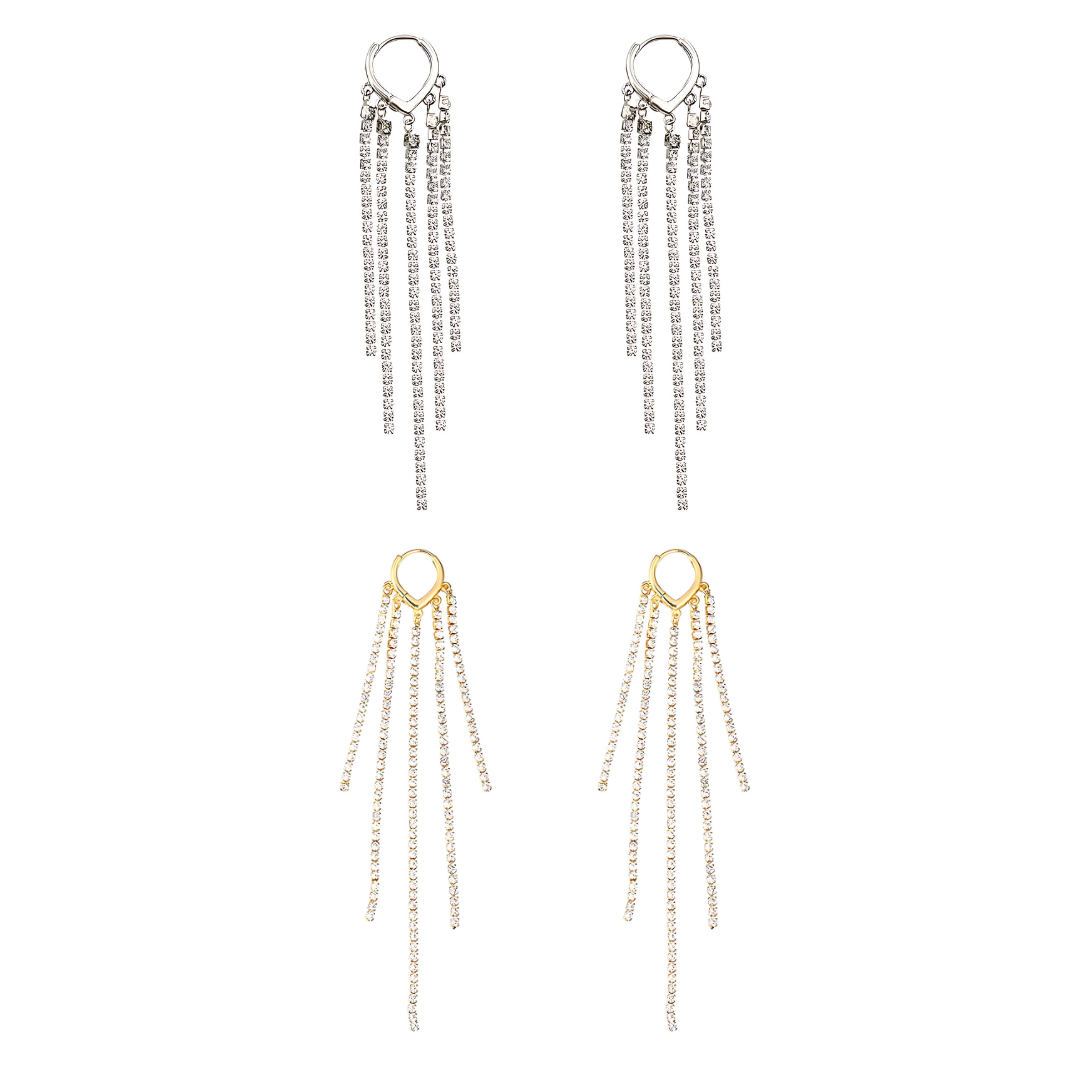 Sparkle Rhinestone Tassel Fringe Hoop Earrings for Women | Elegant Dangle Drop Earrings for Party, Wedding & Evening Out | R5354