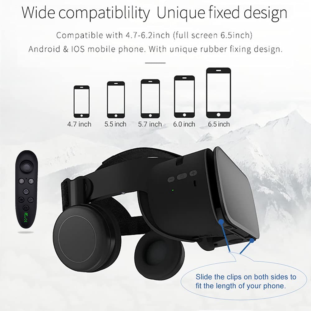 Best VR Headset for Phones - 3D Virtual Reality Glasses with Bluetooth & Remote Control | Wireless Headset Compatible with iOS & Android | Perfect for Movies, Gaming & Immersive Experiences (Black)