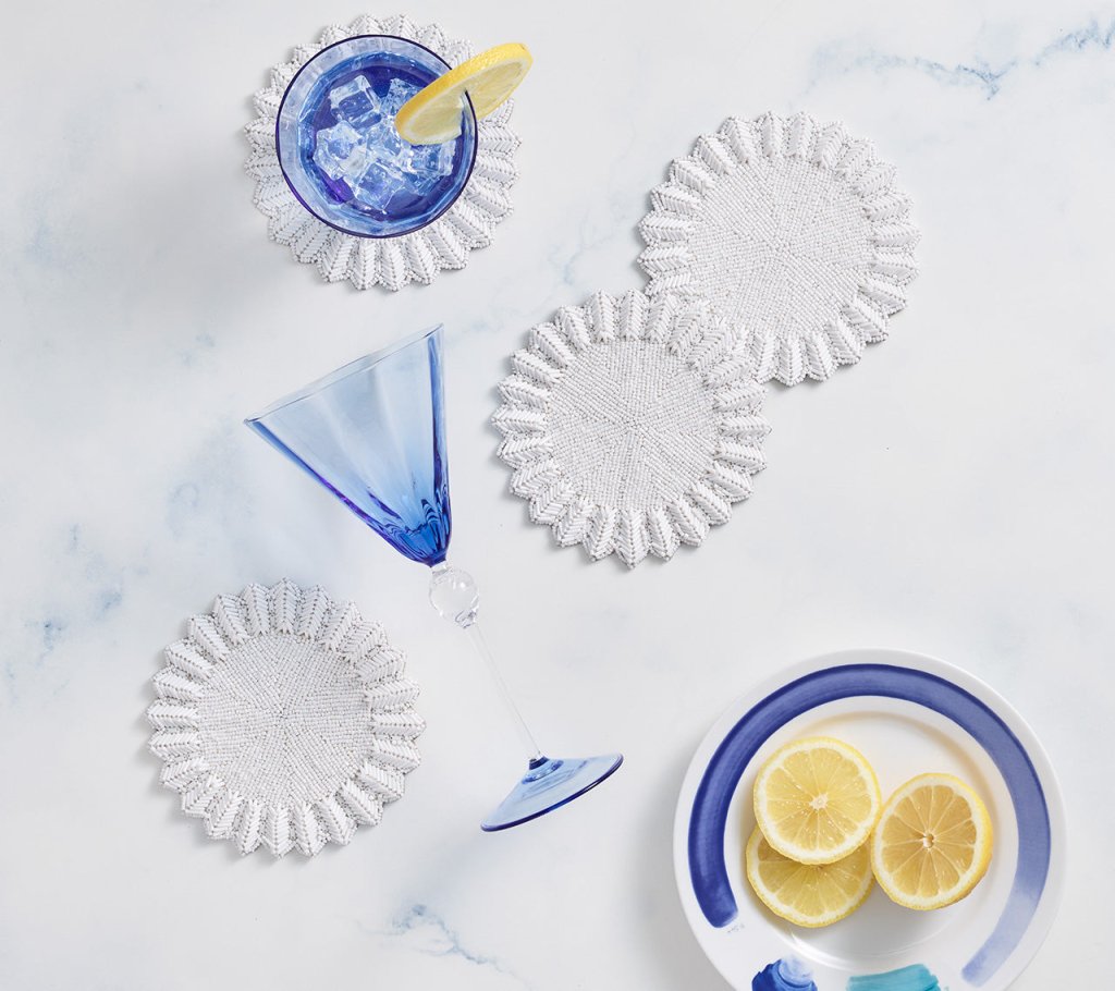 Premium White Lumina Coasters Set of 4 with Gift Bag - Elegant Drink Coasters for Home, Office, and Party Use