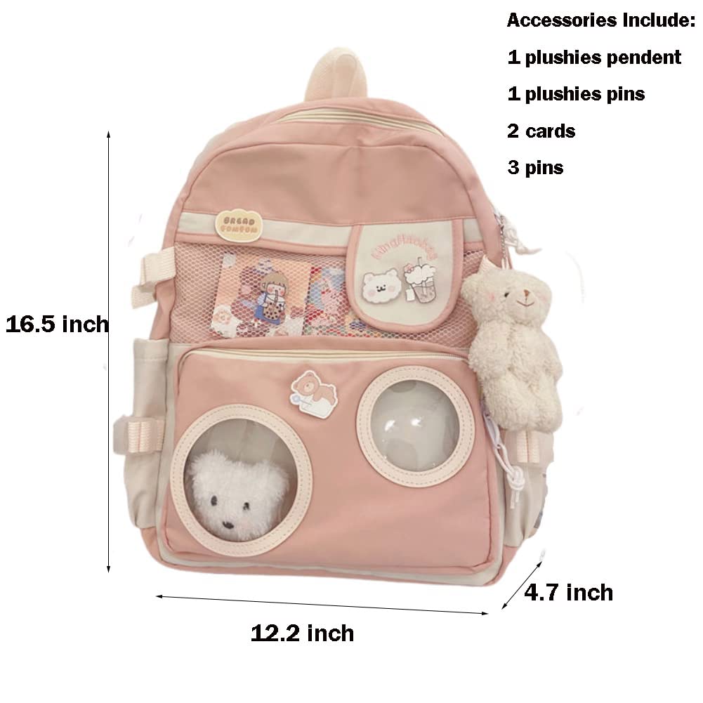 Cute Aesthetic Pastel Blue Backpack for School - Kawaii Backpack with Adorable Accessories, Perfect for Middle School, College & Daily Use