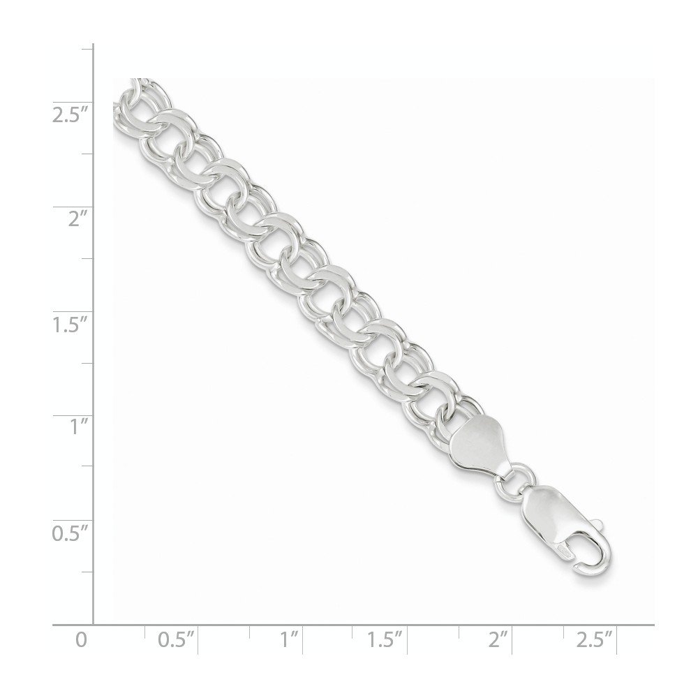 925 Sterling Silver 7.6mm Charm Link Bracelet with Lobster Clasp - Elegant Adjustable 8