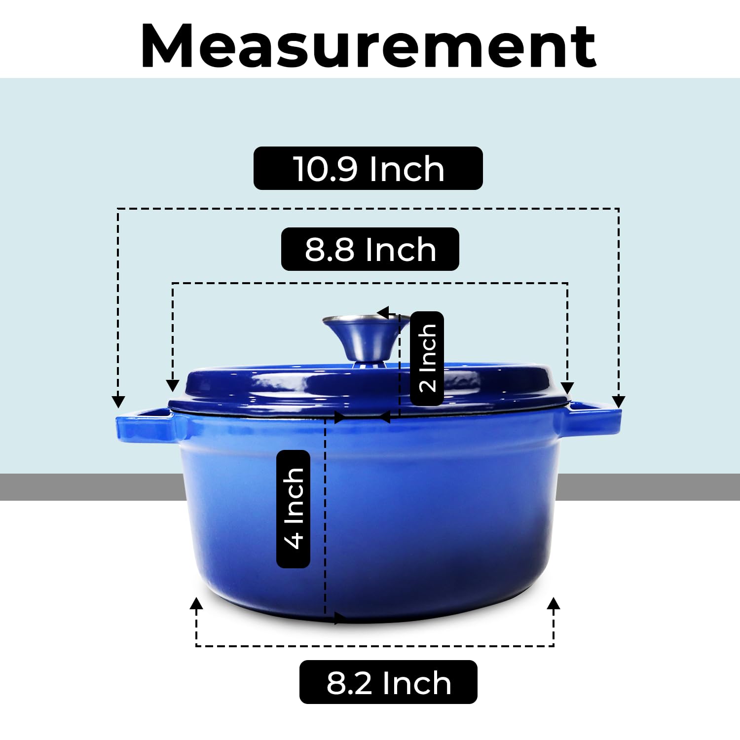 Healthy Choices 3 Qt Enameled Cast Iron Dutch Oven with Lid - Small Blue Pot for Bread Baking, Soups & Stews - Even Heat Distribution, Works on All Cooktops (Up to 500°F) - Perfect for Family of 4, Wedding Registry & Kitchen Gifts - Ideal for Home Cooking, Camping & Outdoor Adventures
