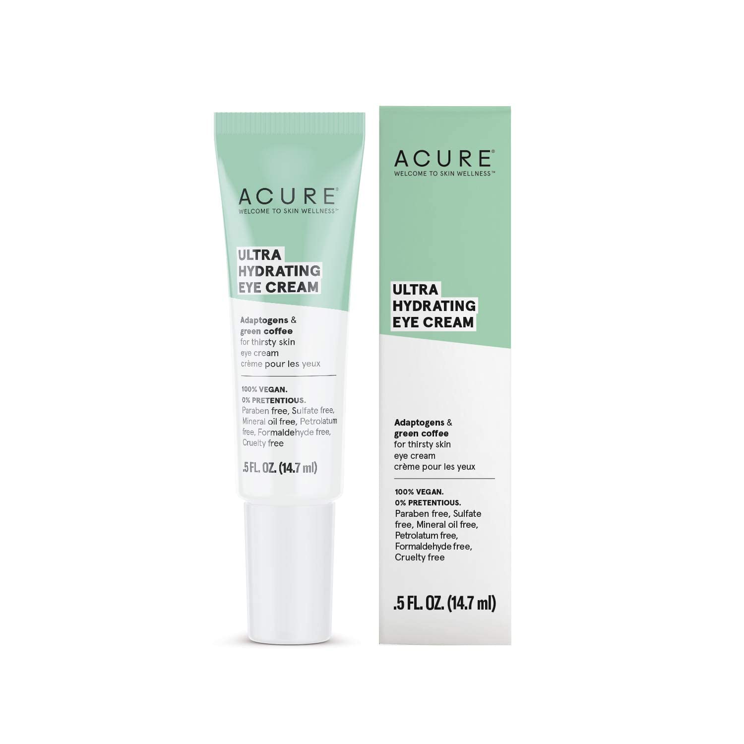 ACURE Ultra Hydrating Eye Cream - Morning Eye Moisturizer with Green Coffee Oil & Adaptogens - Reduces Puffiness, Dark Circles & Under Eye Bags - All Natural Vegan Formula - 0.5 Fl Oz - Perfect for Daily Skincare Routine & Travel