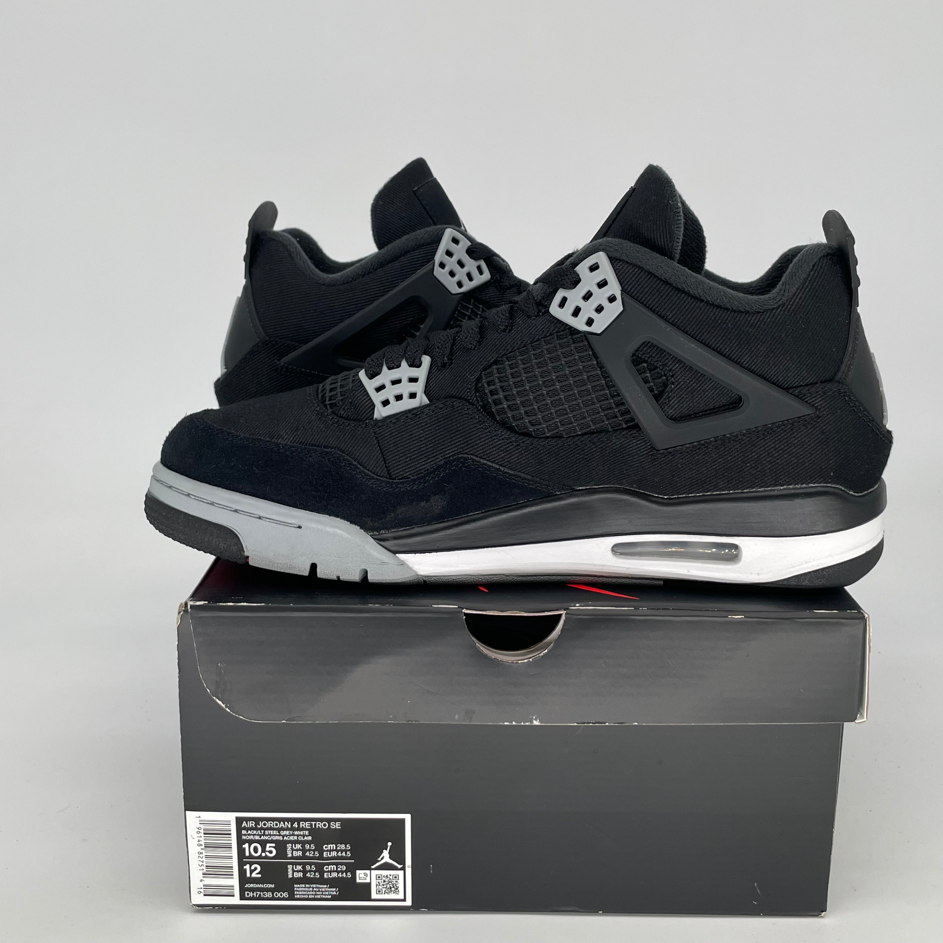 AIR JORDAN 4 Retro Black Canvas Men's Sneakers - Size 10.5/12W (DH7138-006) | Authentic Basketball Shoes for Streetwear & Casual Outfits