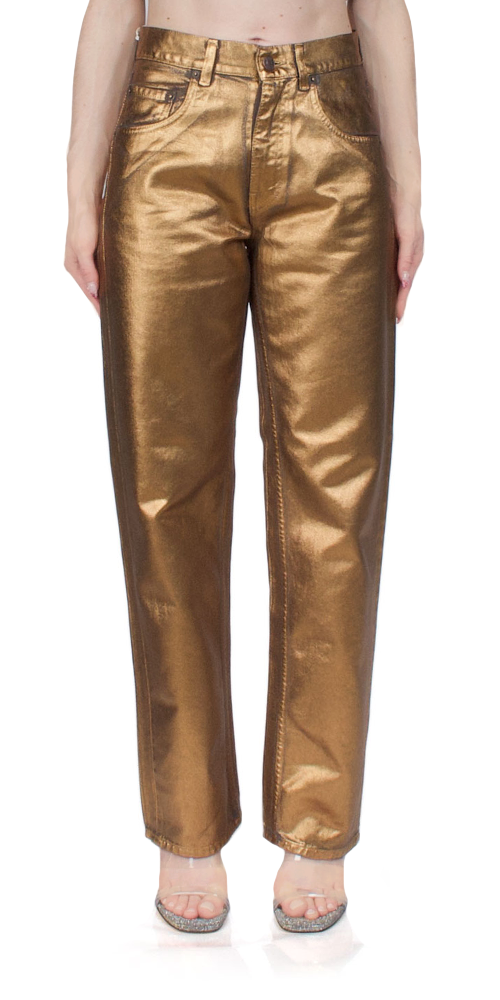 Coated Stretch Baggy Jeans for Women - High Waist Distressed Denim Pants with Copper Finish | Perfect for Casual Outfits, Streetwear & Vintage Looks