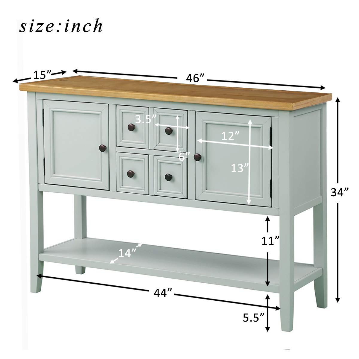 Antique White Wood Buffet Sideboard with Storage for Living Room & Kitchen