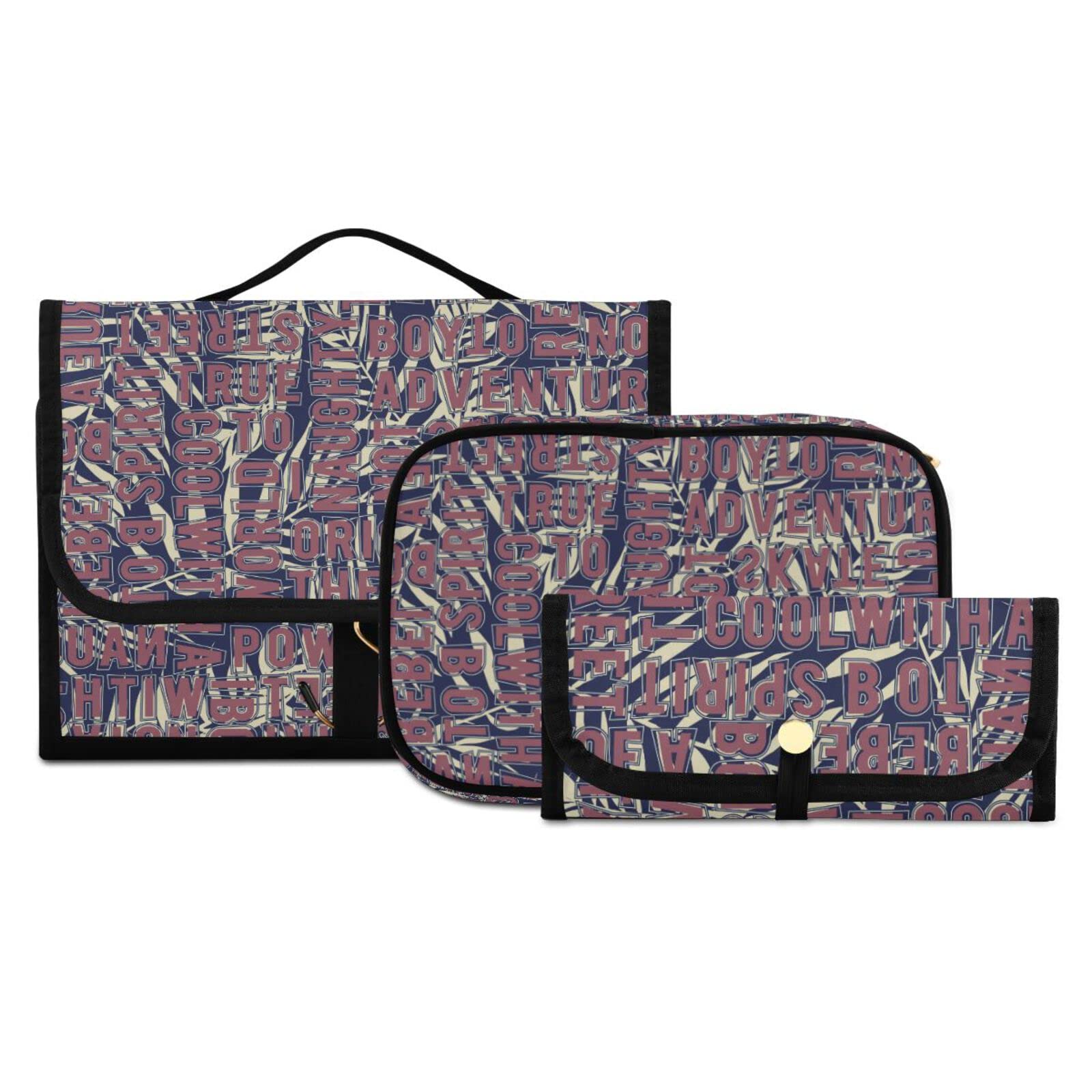 Susiyo 3-Piece Alphabet Letters Palm Leaf Toiletry Bag Set - Portable Travel Cosmetic Case & Makeup Brush Organizer for Women & Girls | Perfect for Vacation, Gym, Beach Trips & Daily Essentials Storage