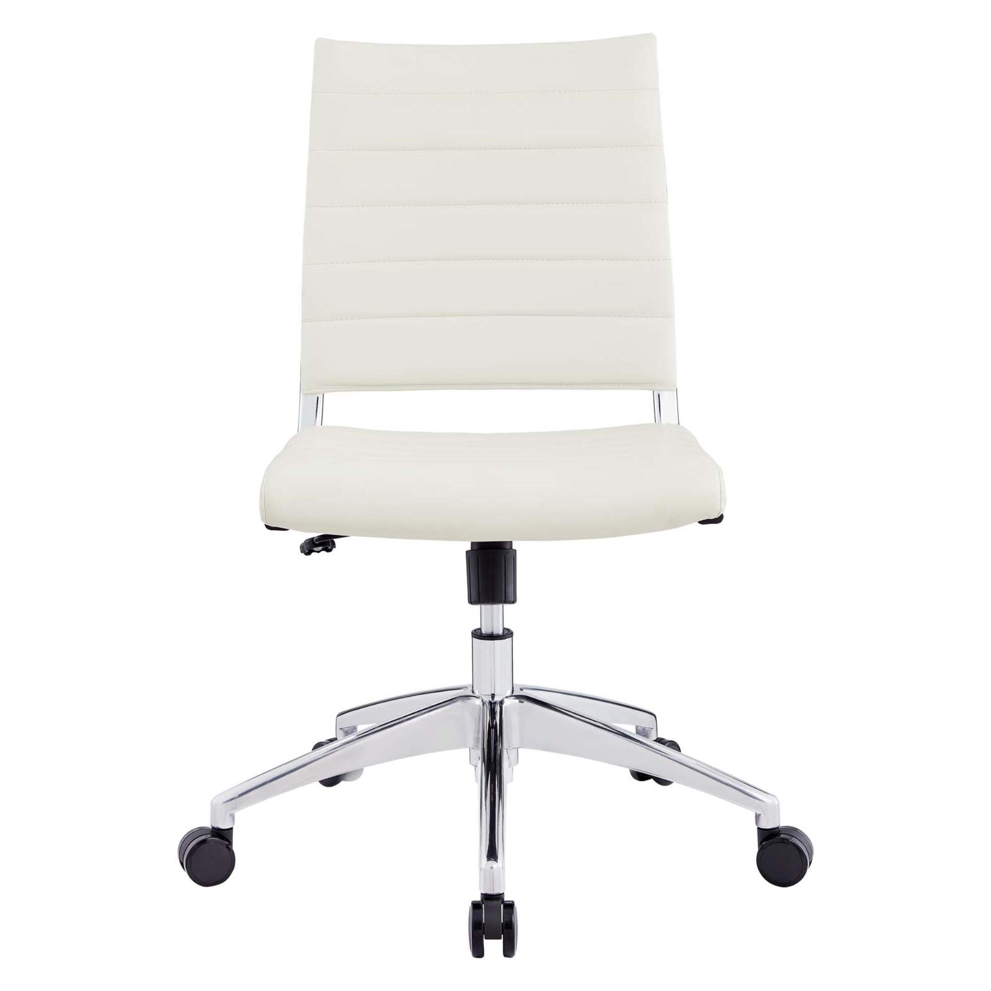 Jive Mid Back Office Chair - Armless Ergonomic Desk Chair with Adjustable Back, White Upholstery & Chrome-Plated Aluminum Base - Perfect for Home Office, Conference Rooms & Workspaces