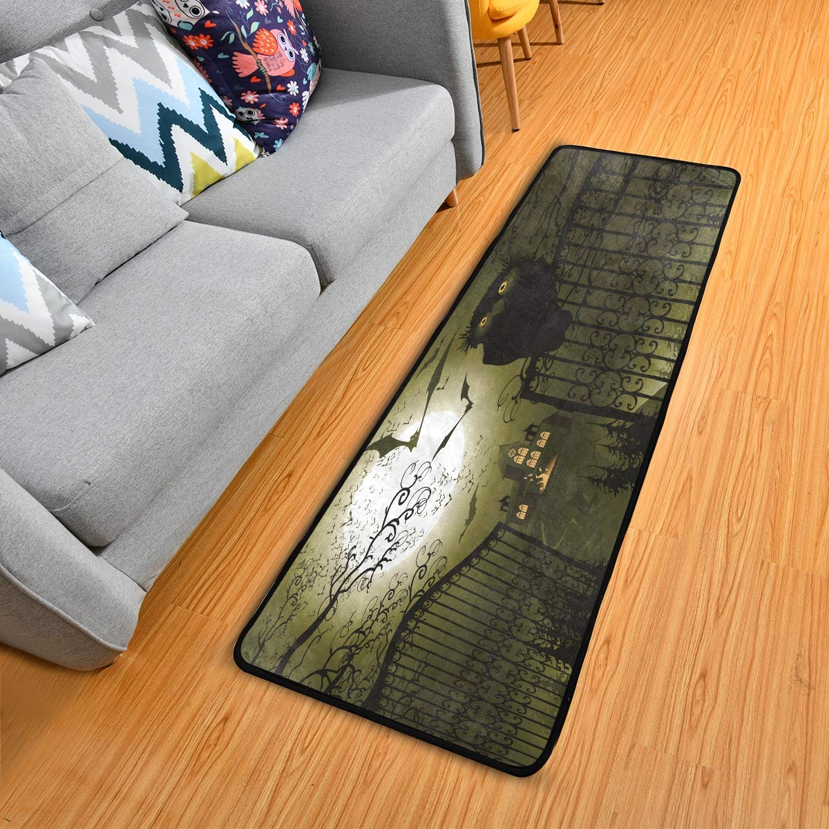 Halloween Bat Runner Rug - Non-Skid Kitchen Floor Mat, Soft Halloween Decor for Bathroom, Entryway, Hallway, Dining & Living Room - Perfect for Spooky Home Decor & Halloween Party Decoration