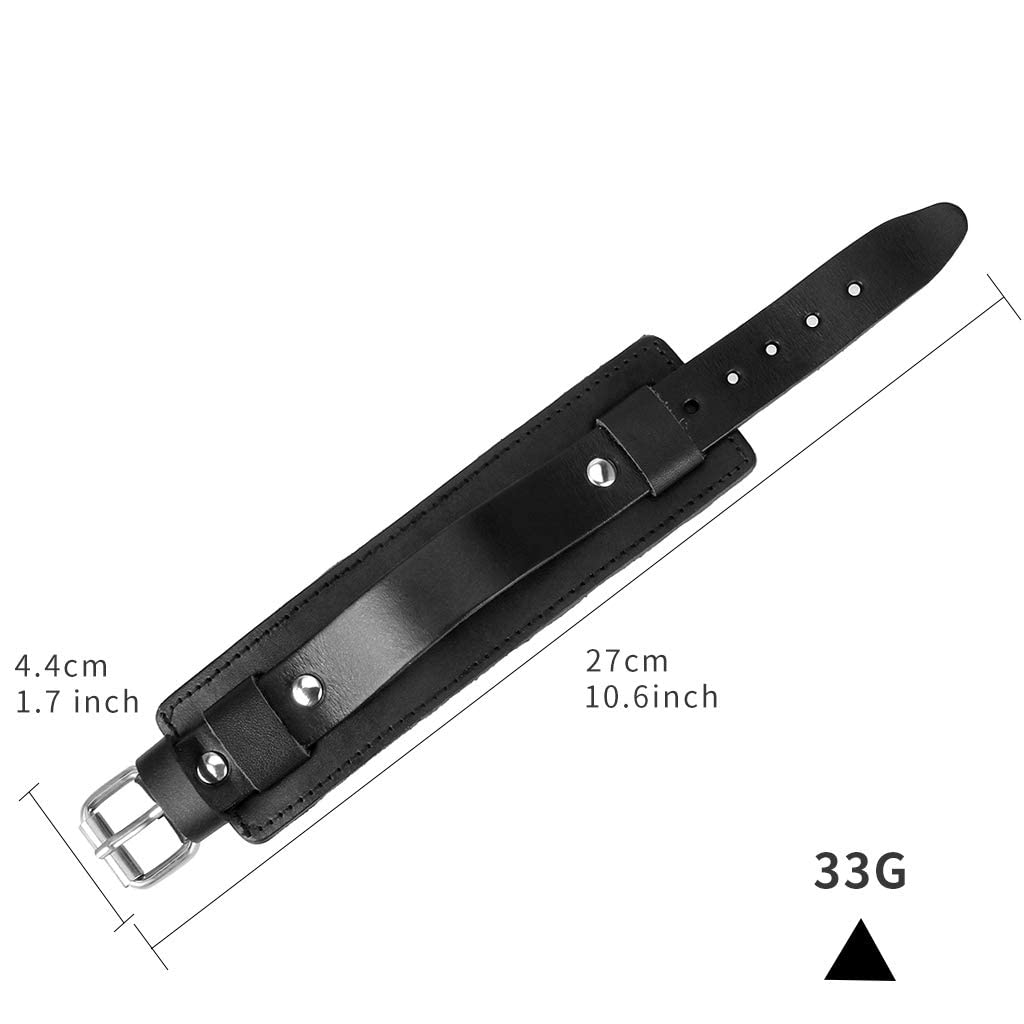 Men's Black Leather Bracelet - Punk Style Wrist Cuffs & Arm Bands - Unisex Leather Wristband for Men & Women - Perfect for Rock Concerts, Biker Events and Gothic Fashion