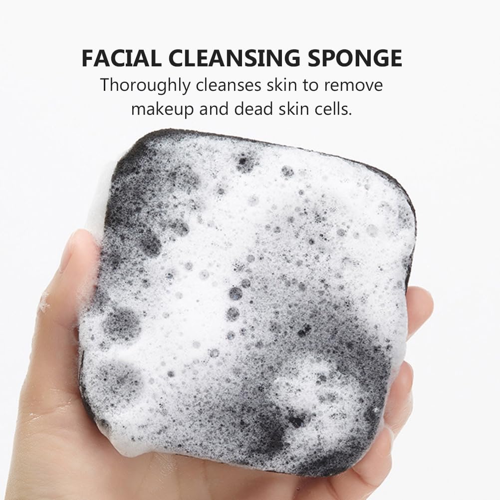 EXCEART Charcoal Facial Cleansing Sponge 2-Pack | Deep Cleaning & Exfoliating Face Puff with Makeup Remover Box | Thick Washable Facial Scrubber for Daily Skincare & Makeup Removal (Black)