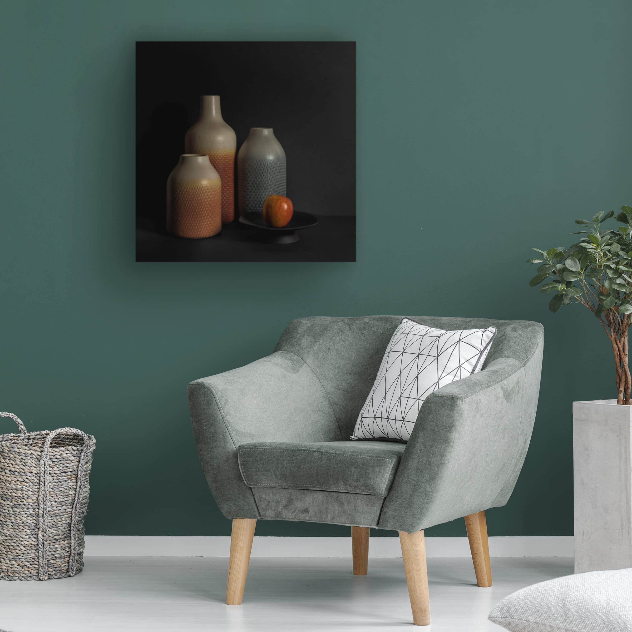 John Mei Zhong 'Bottles And An Apple' Canvas Wall Art Print - Modern Home Decor for Living Room, Bedroom & Office - Trademark Fine Art Collection