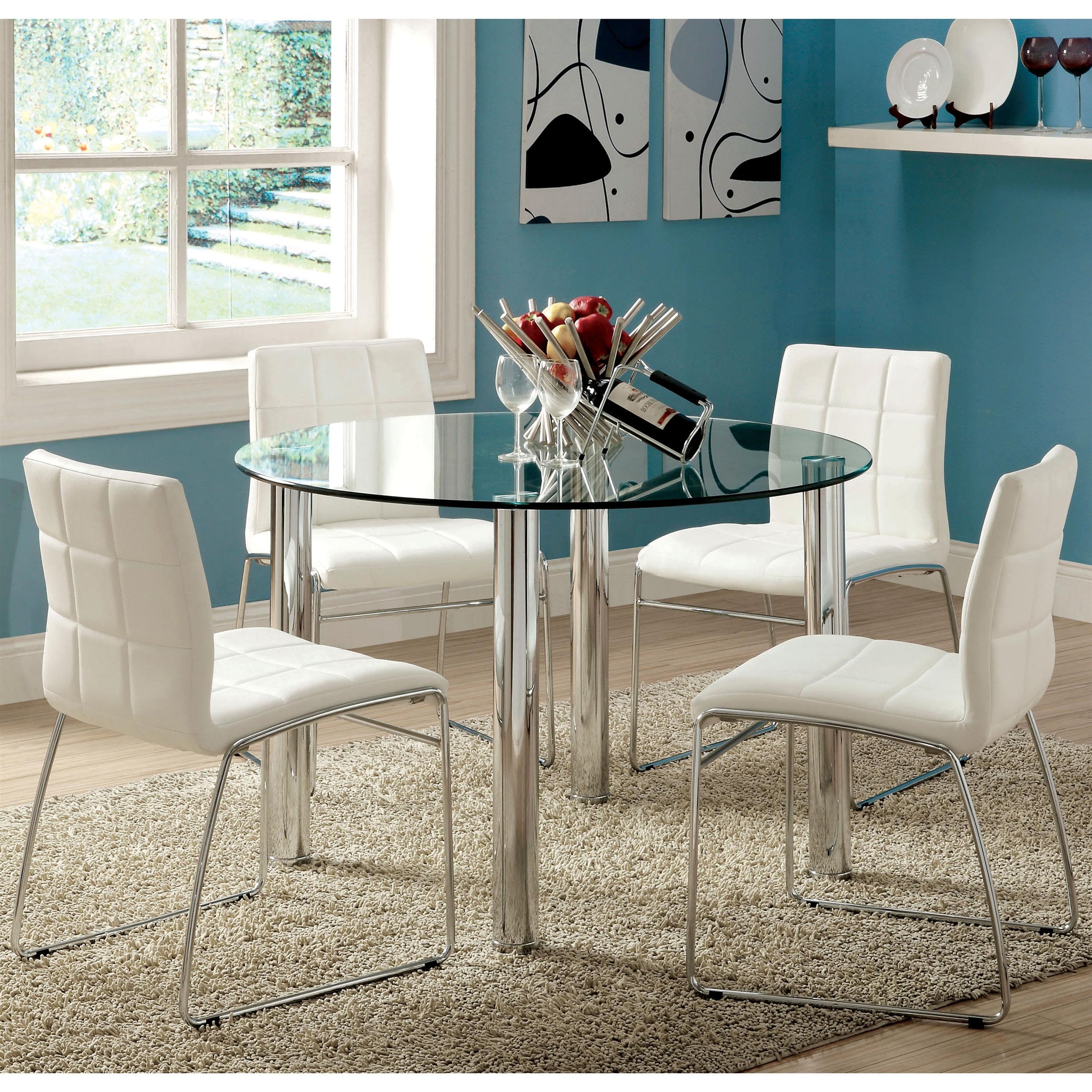 Furniture of America Clarks 5-Piece Dining Set with White Chairs - Modern Kitchen & Dining Room Furniture for Family Meals & Entertaining