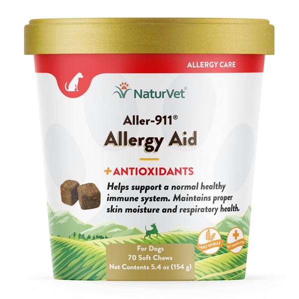 NaturVet Aller-911 Allergy Aid Plus Antioxidants Soft Chews for Dogs - Itchy Skin Relief & Immune Support for Small, Medium & Large Breeds - Perfect for Seasonal Allergies & Daily Wellness