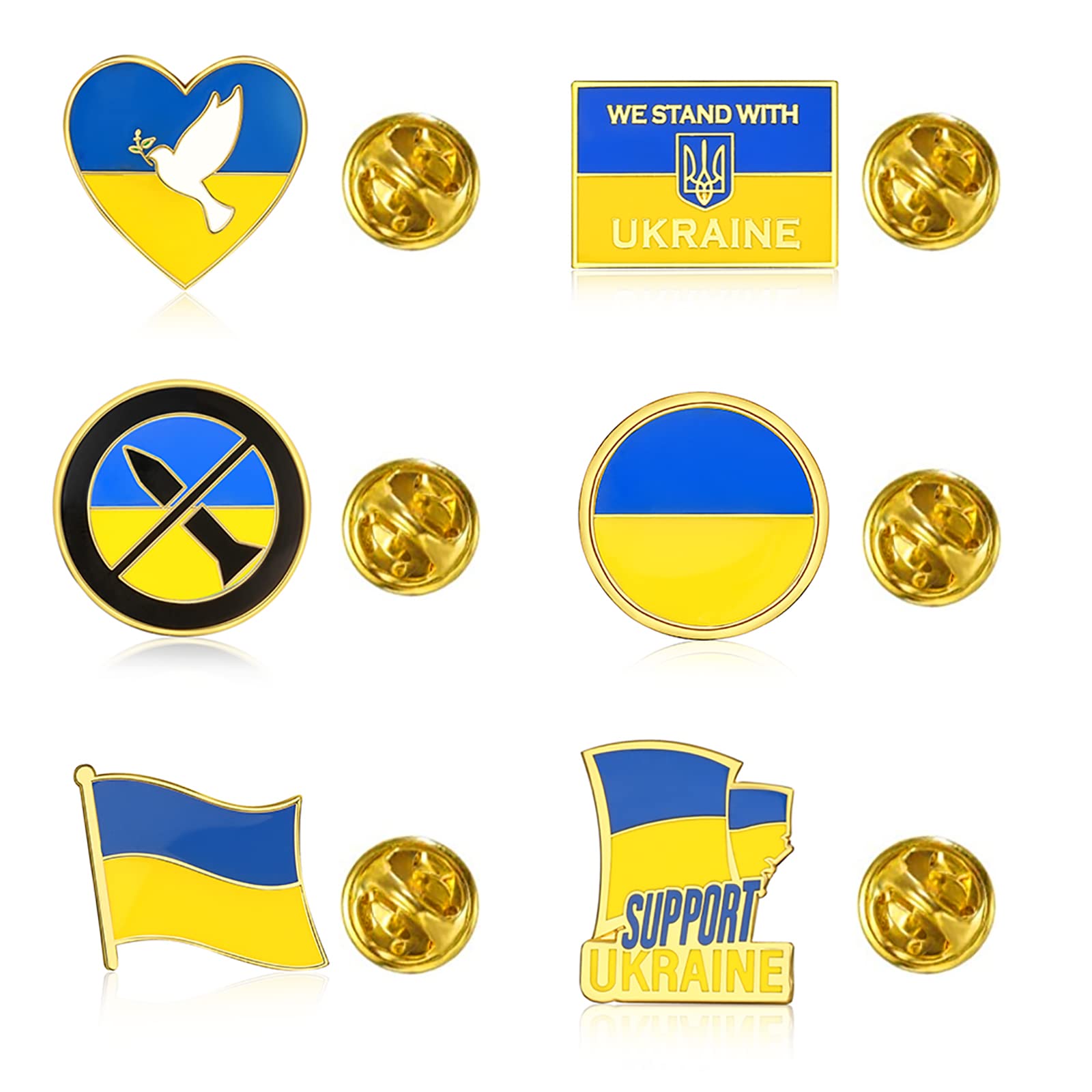 Ukrainian Flag Brooch Pin Set - 6PCS Anti-Violence Peace Love Heart Pins for Outfits, Lapel, Bags & Hats | US-Ukraine Friendship Jewelry for Women Men | Perfect for Political Events, Charity Fundraisers & Solidarity Support