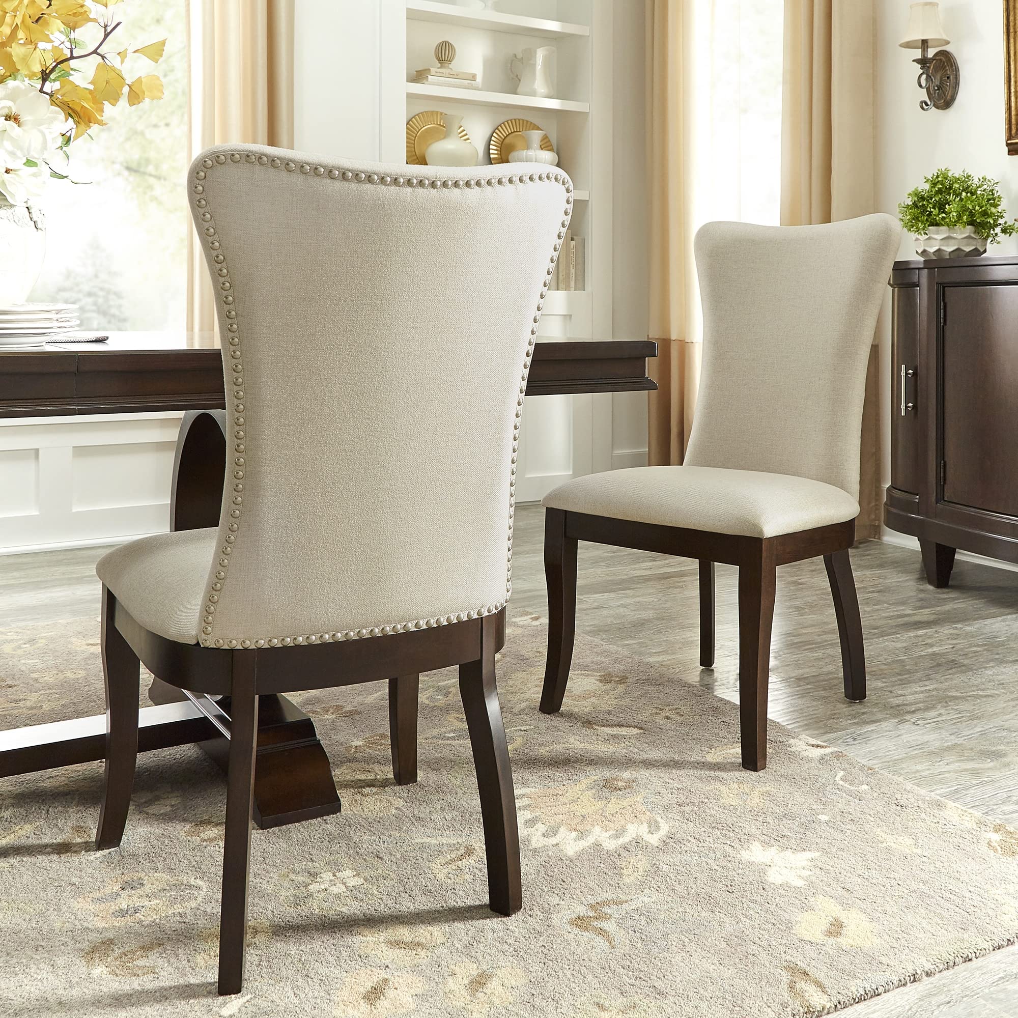 Inspire Q Willa Fabric Wingback Dining Chairs Set of 2 - Classic Upholstered Armchairs for Elegant Dining Room, Kitchen, or Breakfast Nook - Comfortable & Stylish Home Furniture