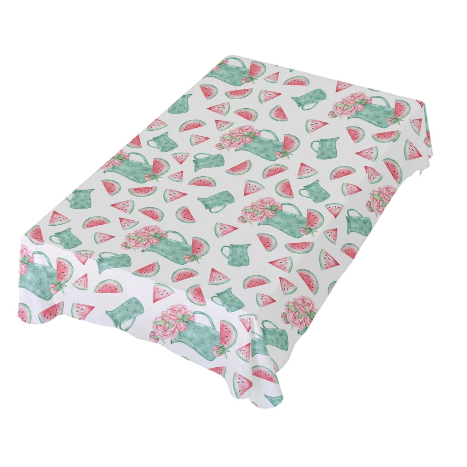 Cartoon Watermelon & Peony Flower Pink Square Tablecloth - 54 Inch Polyester Party Table Decor for Dining, Picnic, Wedding & Home Decoration