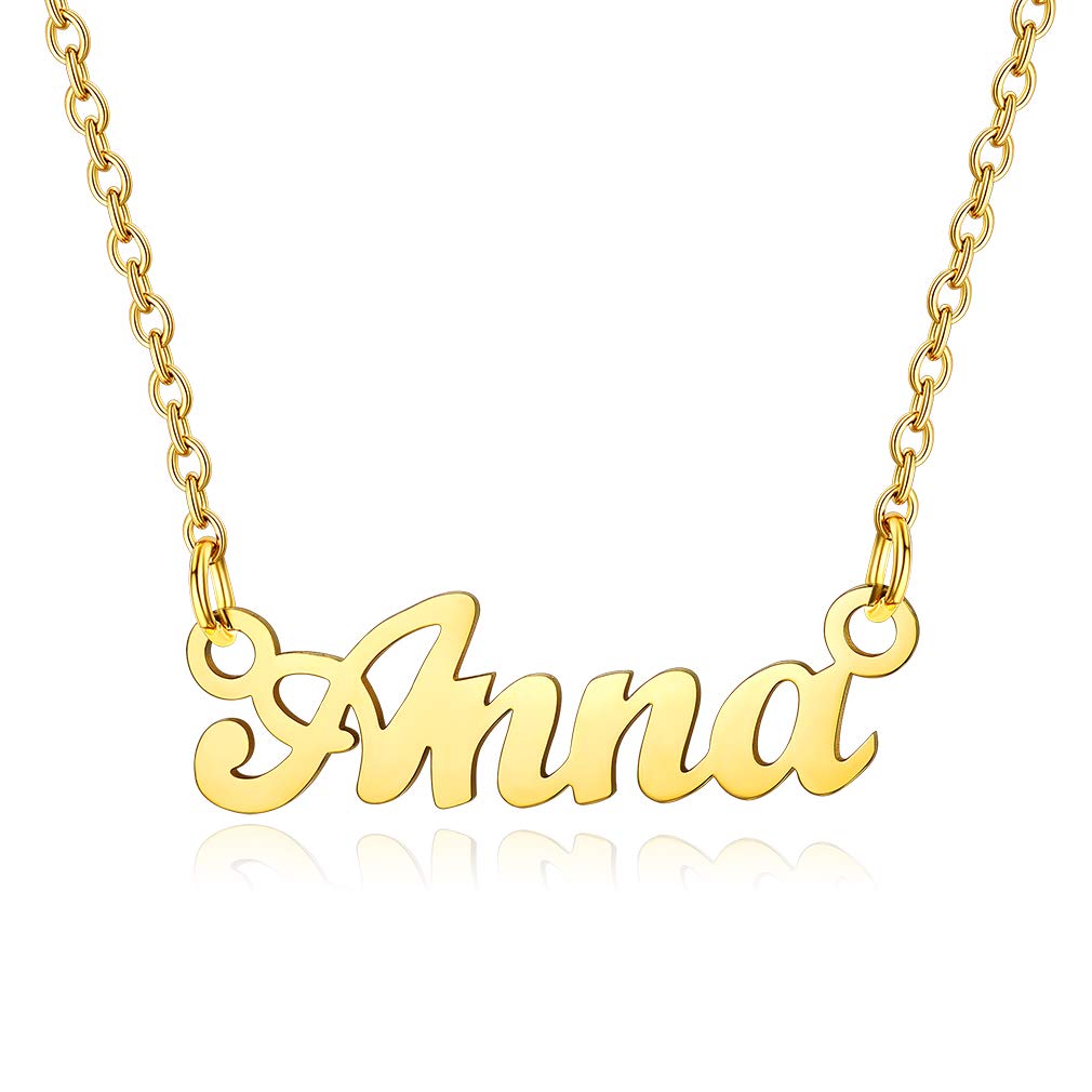 Custom4U Personalized Name Necklace - 18K Gold Plated Stainless Steel Pendant Jewelry - Unique Bridesmaid Birthday Gift for Women - Perfect for Weddings, Anniversaries & Special Occasions