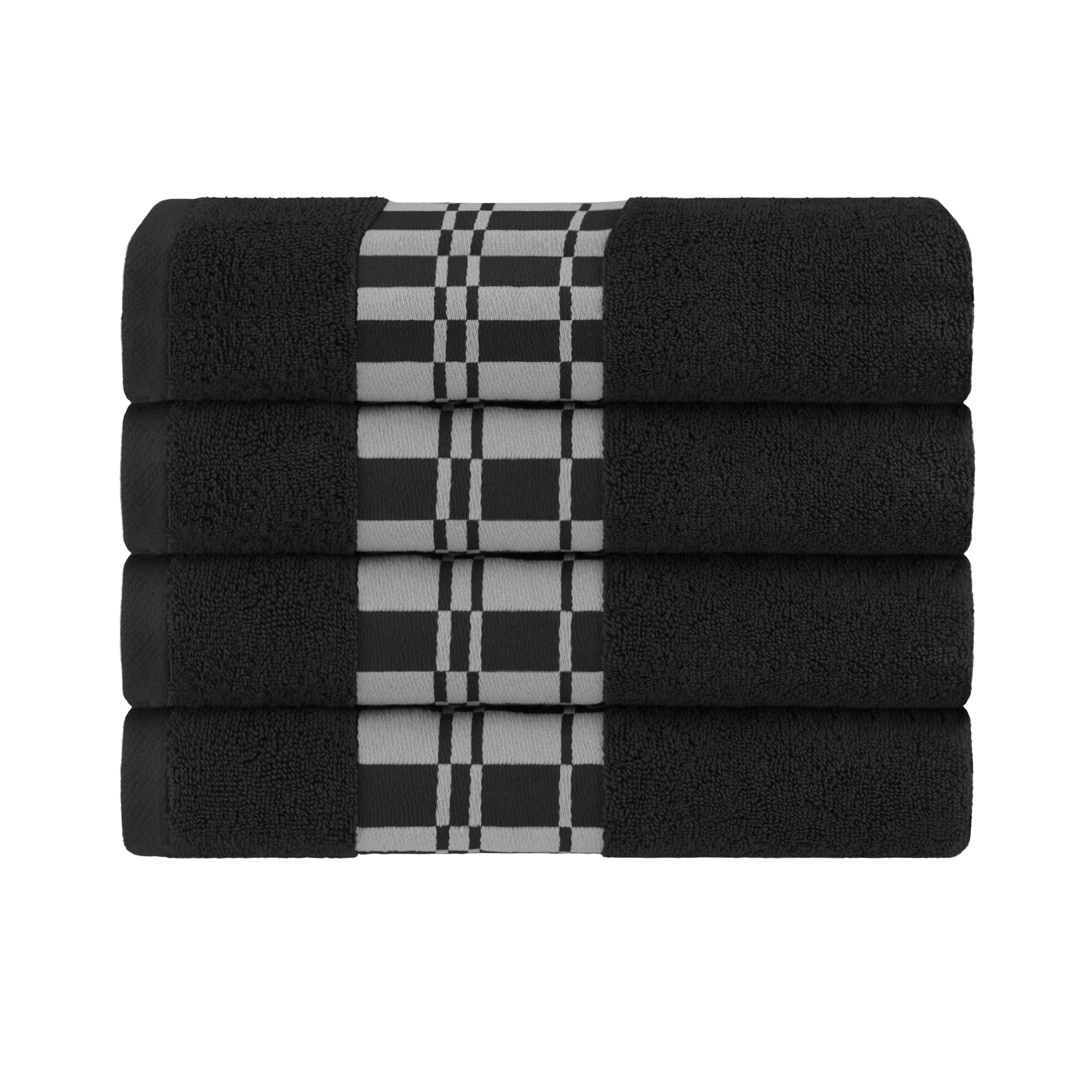 Larissa Cotton Geometric Embroidered Border Bath Towels Set of 4 - Soft Absorbent Quick-Dry Luxury Towels for Spa, Bathroom, Pool & Beach Use