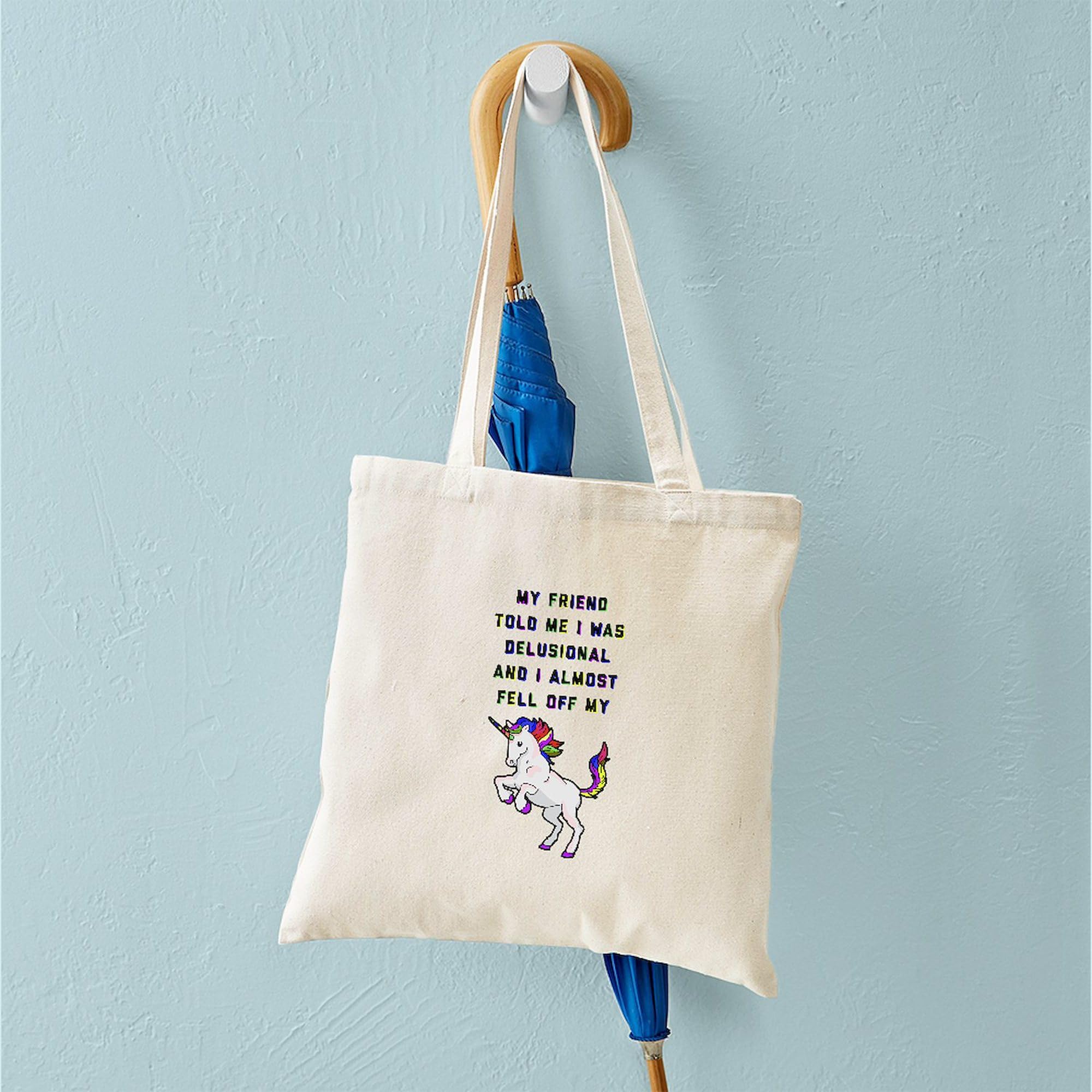 Funny I Almost Fell Off My Unicorn Canvas Tote Bag - Reusable Natural Cotton Shopping Bag for Groceries, Beach & Work