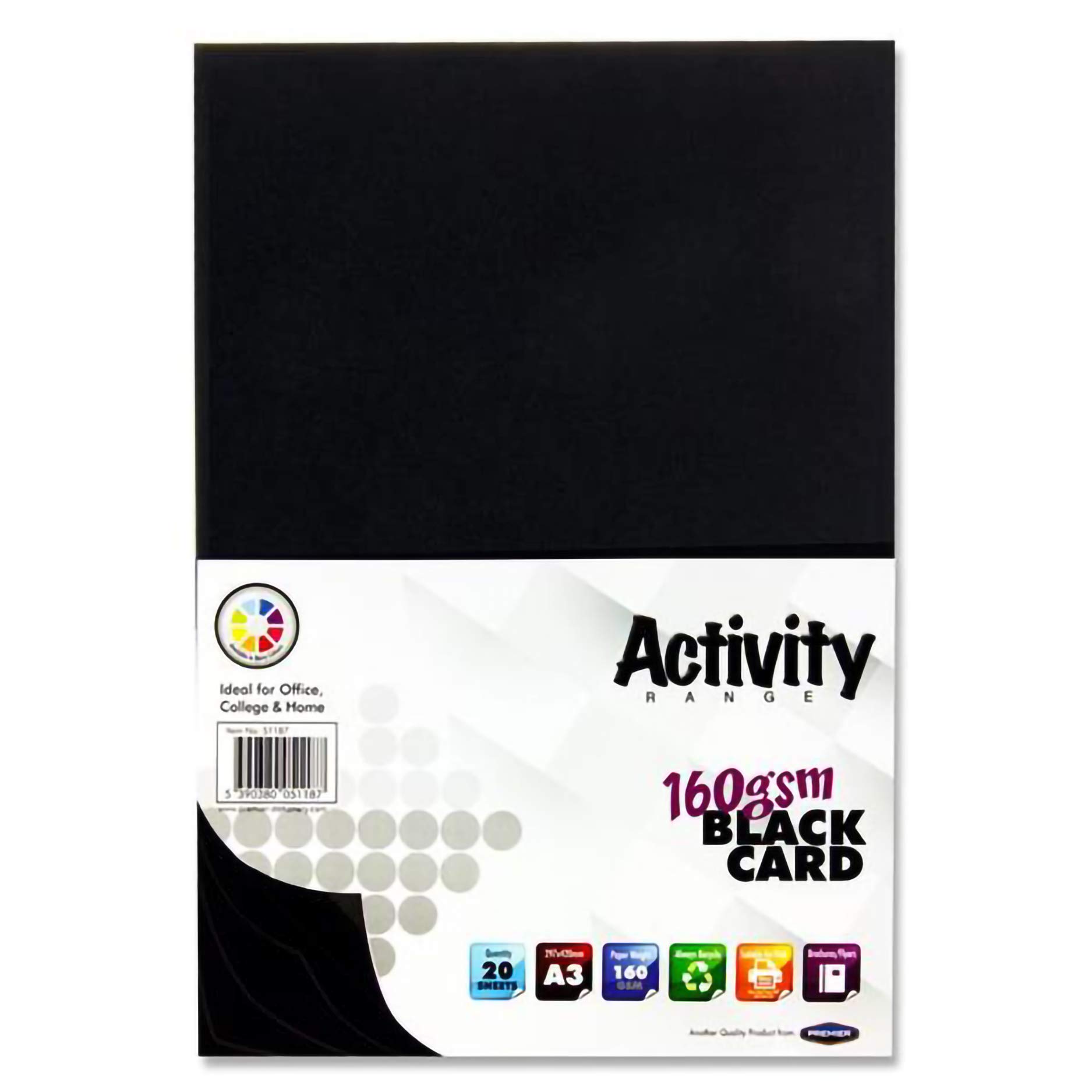 Premium A3 Cardstock Paper - 160 GSM Thick Colored Paper for Printing, Scrapbooking, Art & Craft Projects - Ideal for School, Office & Home Use - Perfect for Flyers, Invitations, Greeting Cards (Black, Pack of 20 Sheets)
