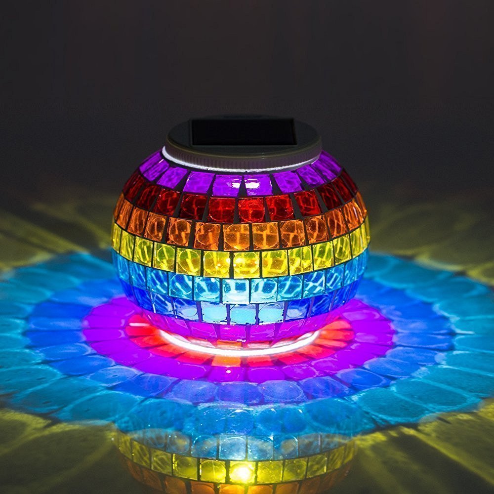 Waterproof Color Changing Solar Table Lamp - Mosaic Glass Outdoor Night Light for Garden, Patio, Yard, Bedroom & Party Decor | Rainbow LED Mood Lighting for Romantic Ambiance & Outdoor Entertaining